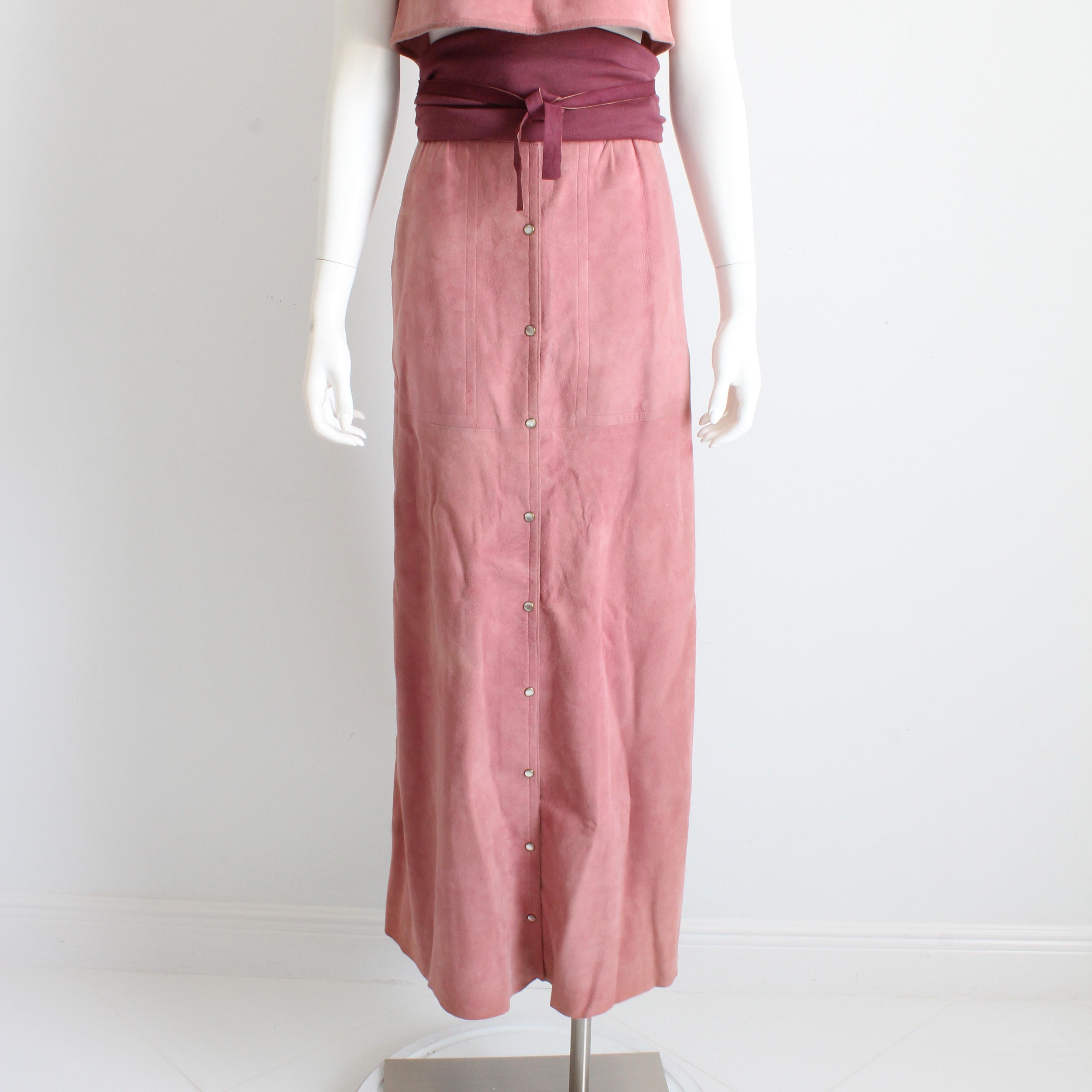 Bonnie Cashin for Sills Pink Suede Skirt Set 3pc Top Skirt and Belt Rare S 1970s For Sale 7