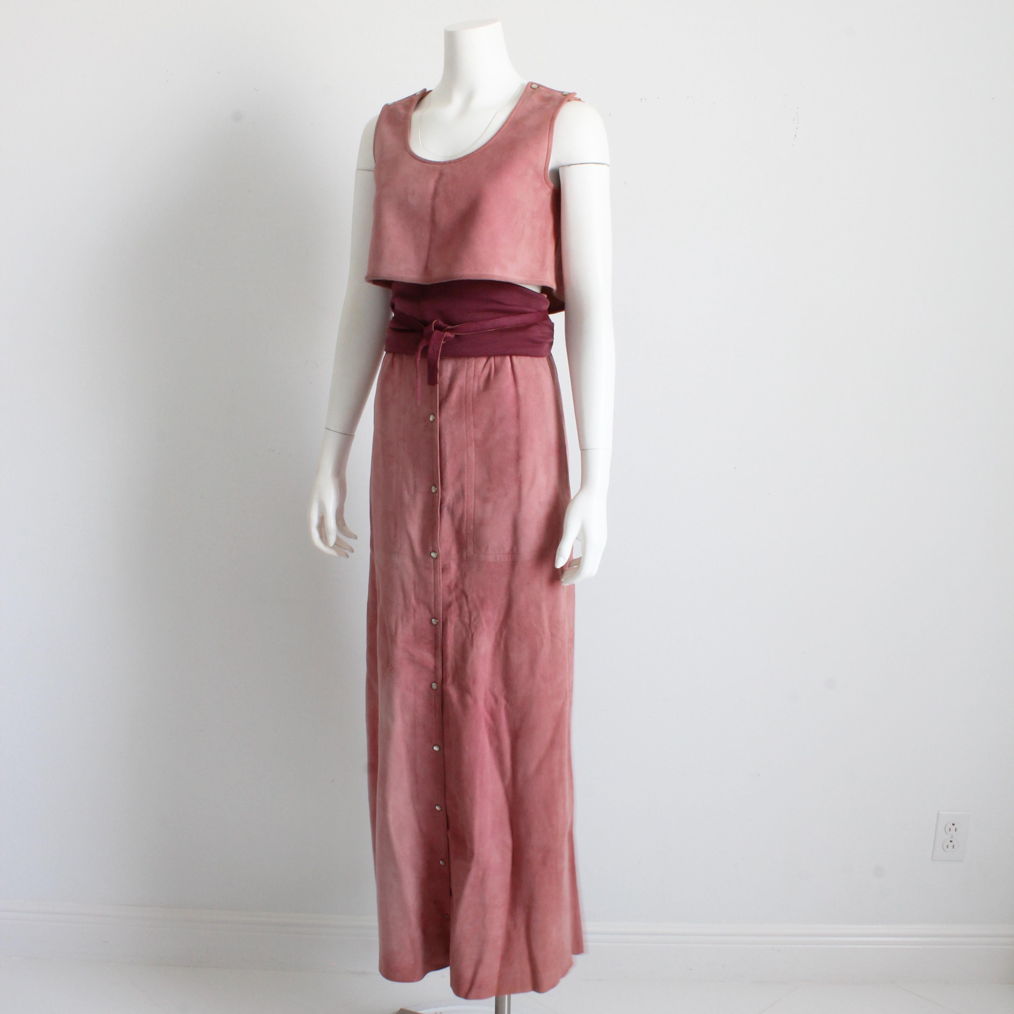 Bonnie Cashin for Sills Pink Suede Skirt Set 3pc Top Skirt and Belt Rare S 1970s For Sale 3