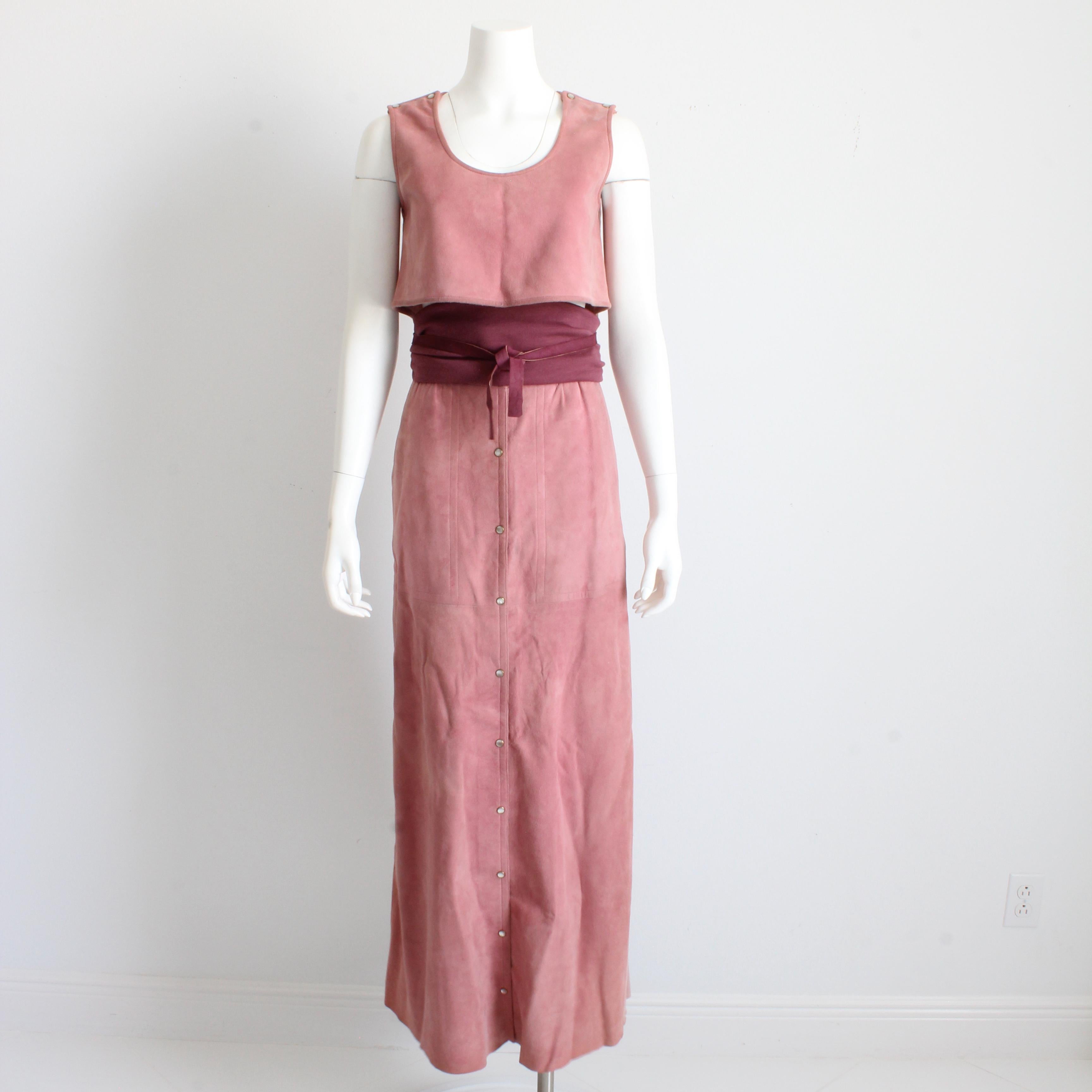 Bonnie Cashin for Sills Pink Suede Skirt Set 3pc Top Skirt and Belt Rare S 1970s For Sale 4