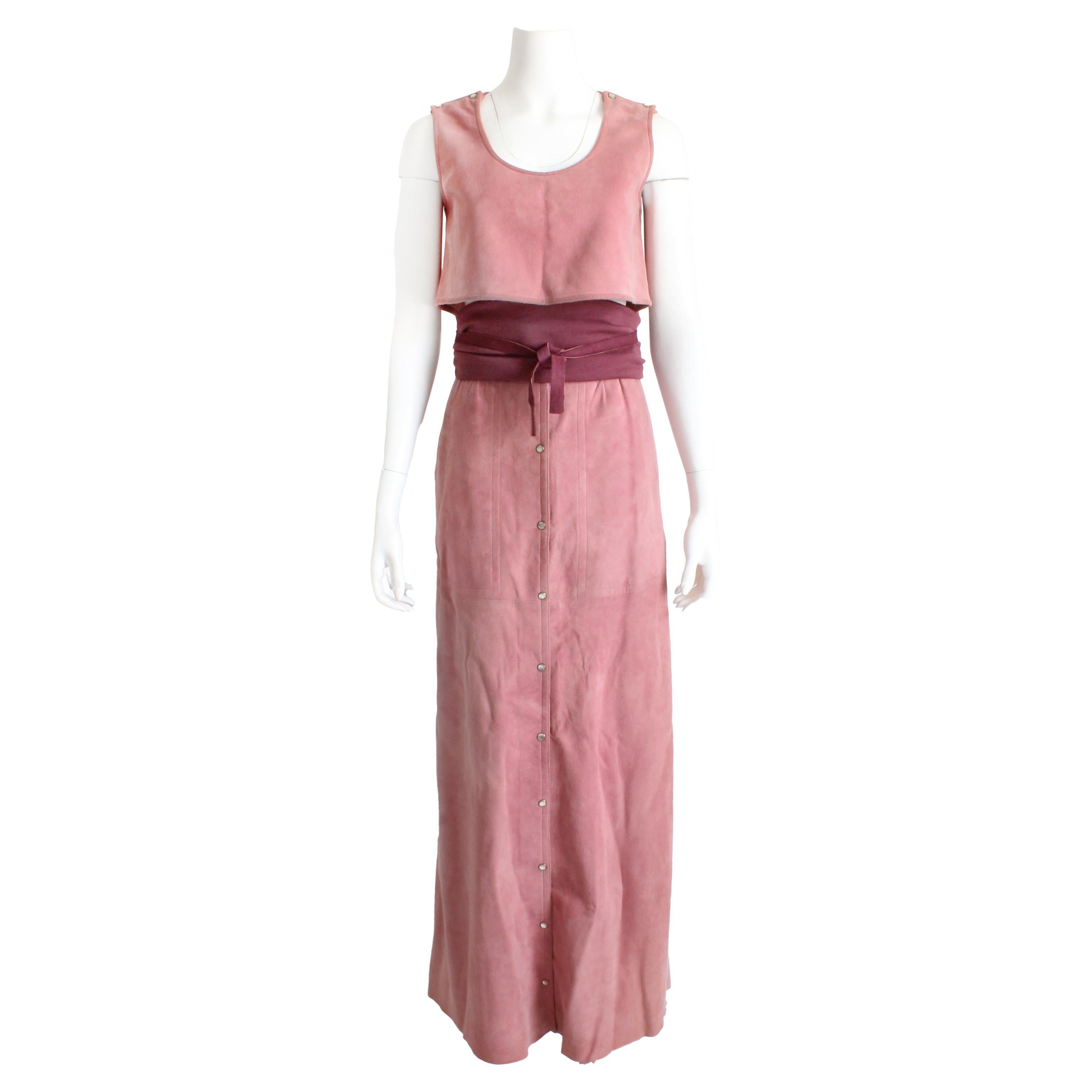 Bonnie Cashin for Sills Pink Suede Skirt Set 3pc Top Skirt and Belt Rare S 1970s For Sale