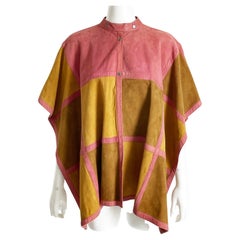 Bonnie Cashin for Sills Poncho Cape Pink Suede Patchwork Rare Vintage 70s S/M
