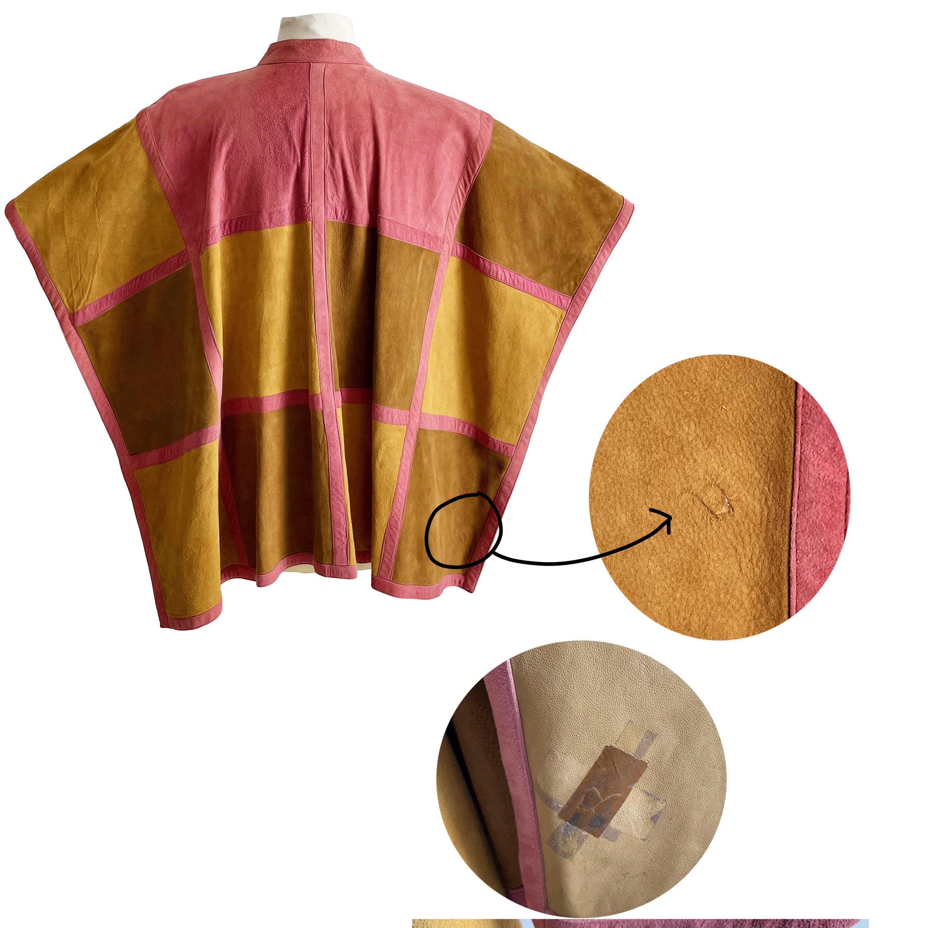 Bonnie Cashin for Sills Poncho cape en daim rose et olive patchwork vintage, années 70 en vente 8