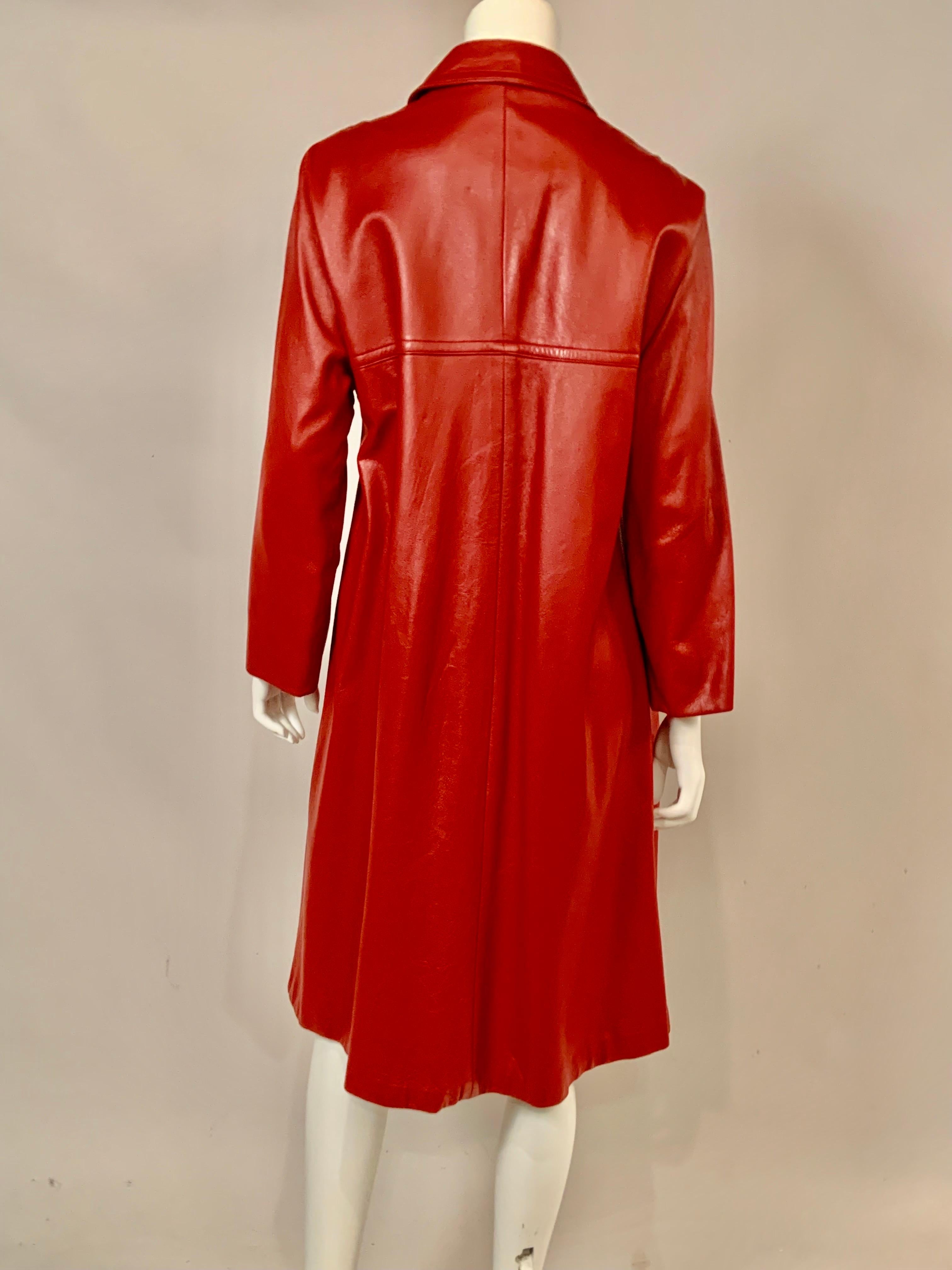 Bonnie Cashin for Sills Red Leather Coat with Brass Toggle Closures For Sale 6