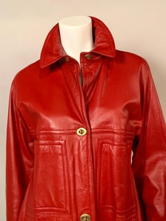 Bonnie Cashin for Sills Red Leather Coat with Brass Toggle Closures