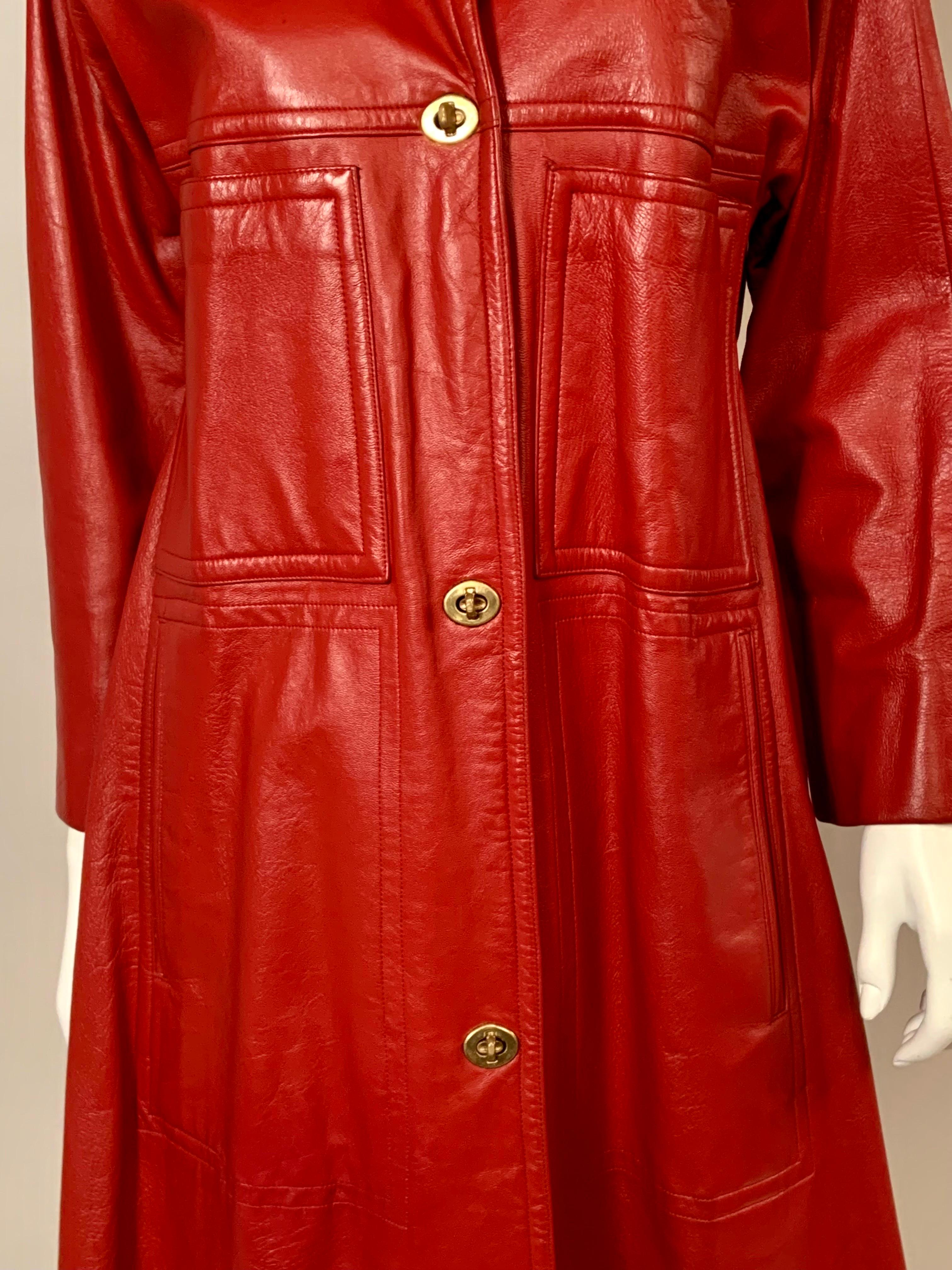 Bonnie Cashin for Sills Red Leather Coat with Brass Toggle Closures In Excellent Condition For Sale In New Hope, PA