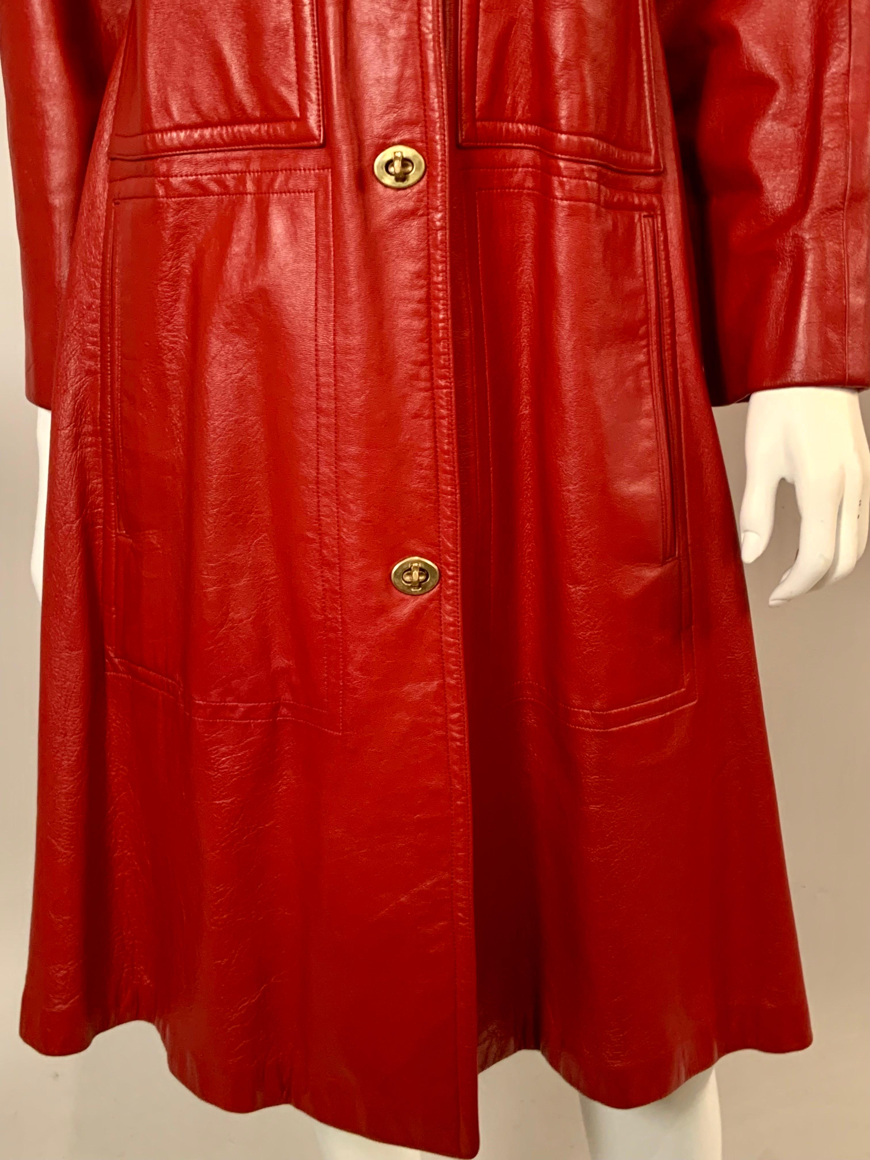 Women's Bonnie Cashin for Sills Red Leather Coat with Brass Toggle Closures For Sale