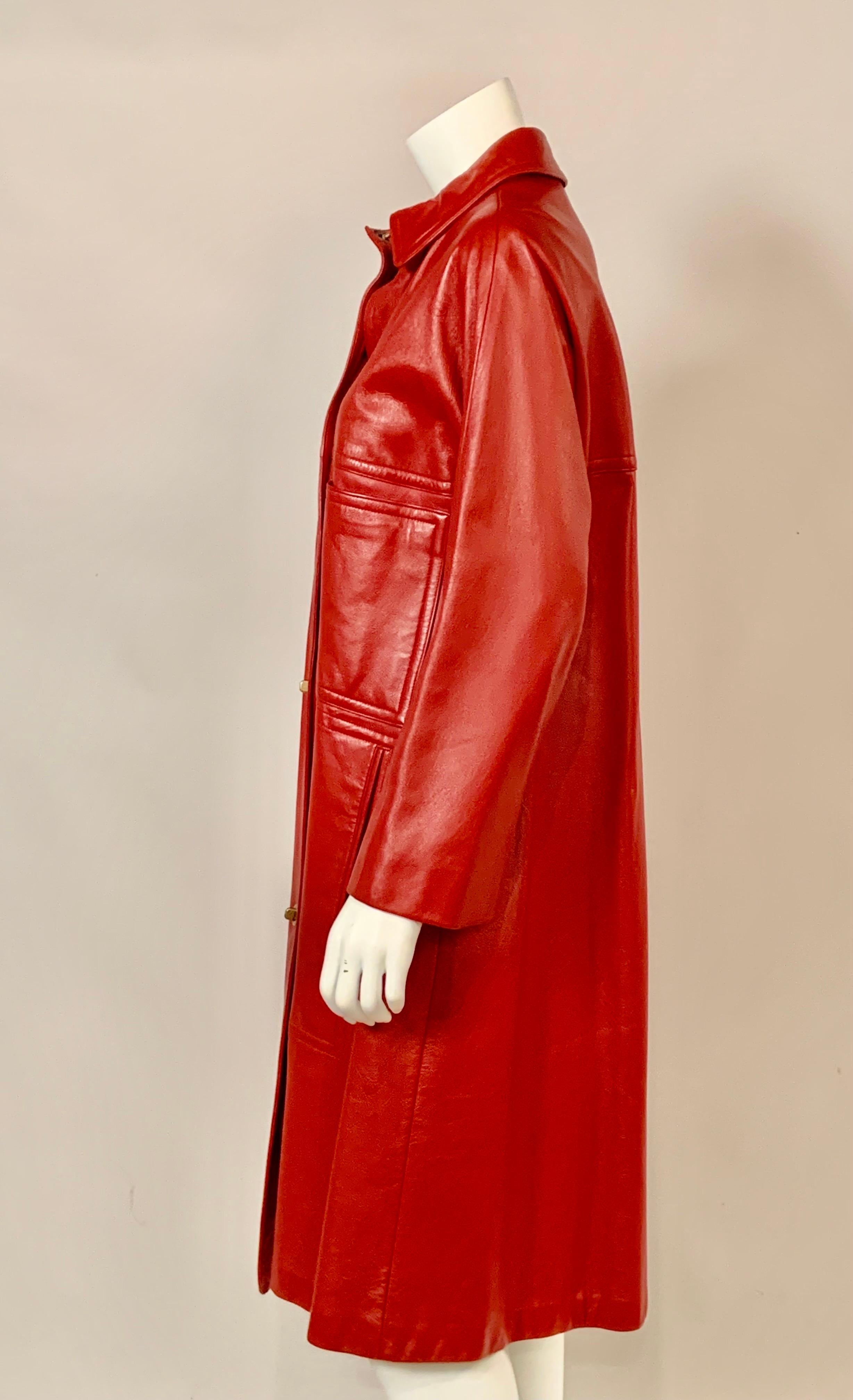 Bonnie Cashin for Sills Red Leather Coat with Brass Toggle Closures For Sale 4