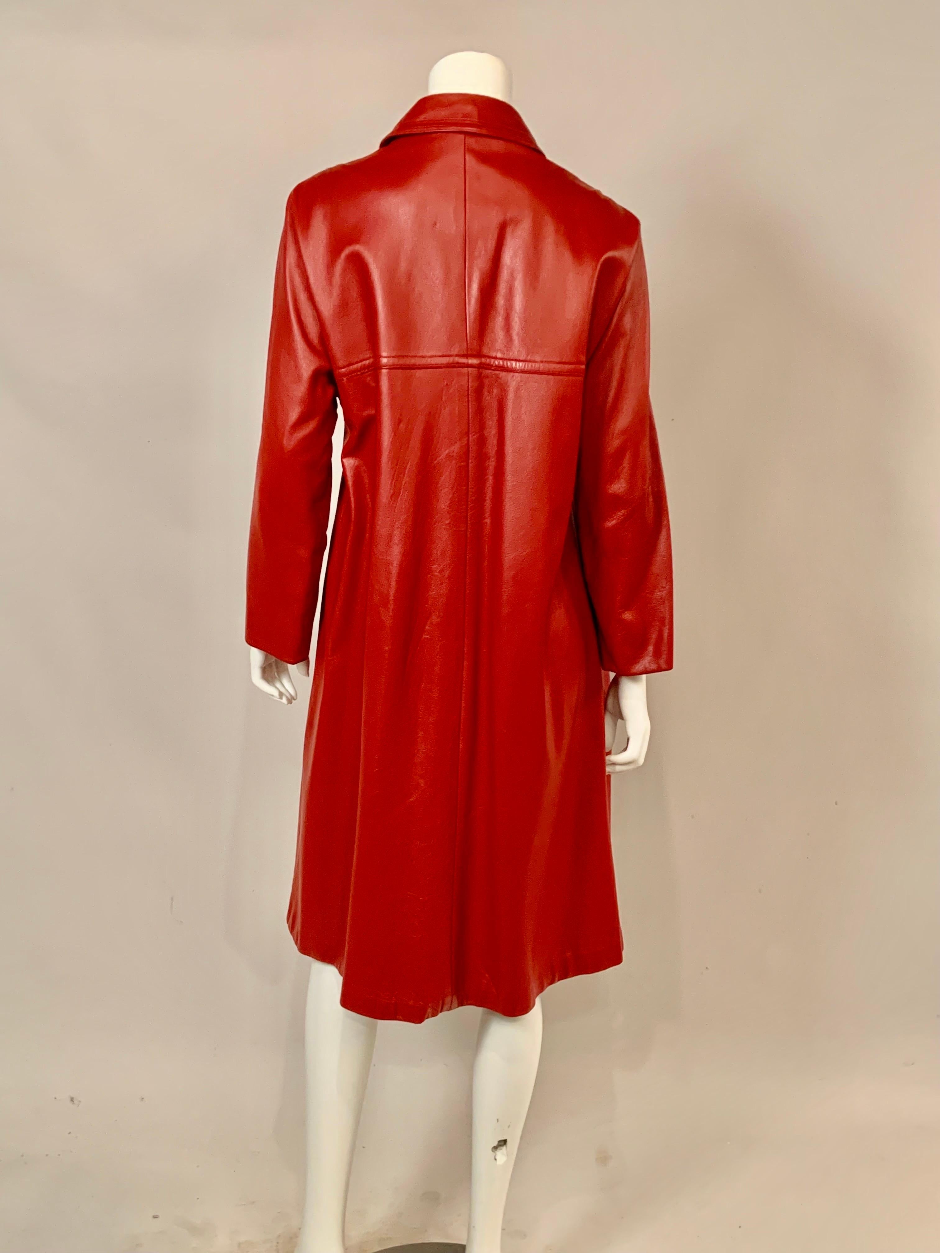 Bonnie Cashin for Sills Red Leather Coat with Brass Toggle Closures For Sale 5
