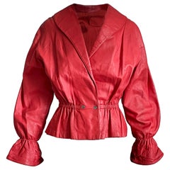 Bonnie Cashin for Sills Red Leather Jacket Peplum Waist Rare Retro 1960s S/M 