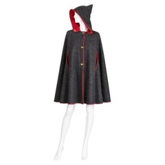 Bonnie Cashin for Sills Vintage Hooded Cape Charcoal Wool Red Trim