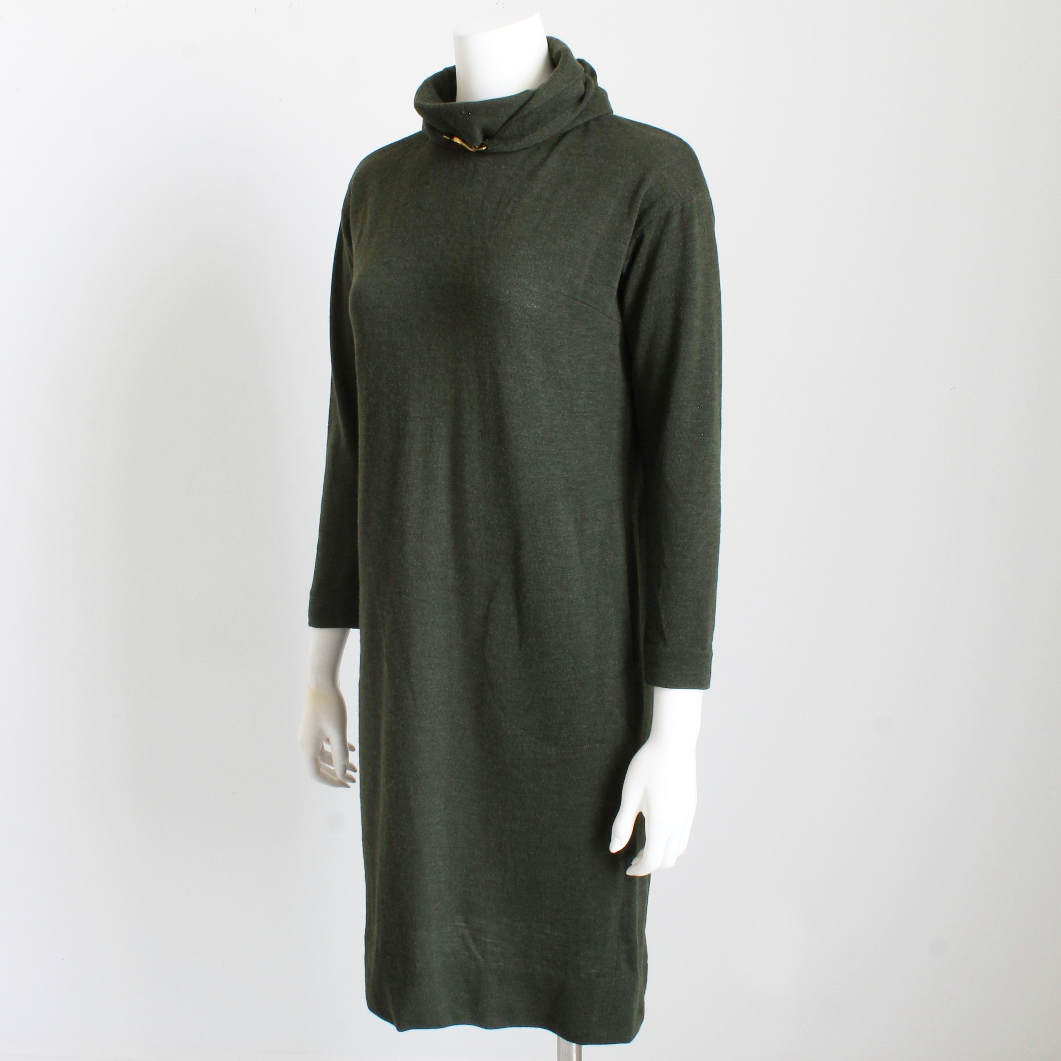 Bonnie Cashin for Sills Wool Knit Dress with Dog Leash Clasp Loden 60s Mod Sz 12 For Sale 3