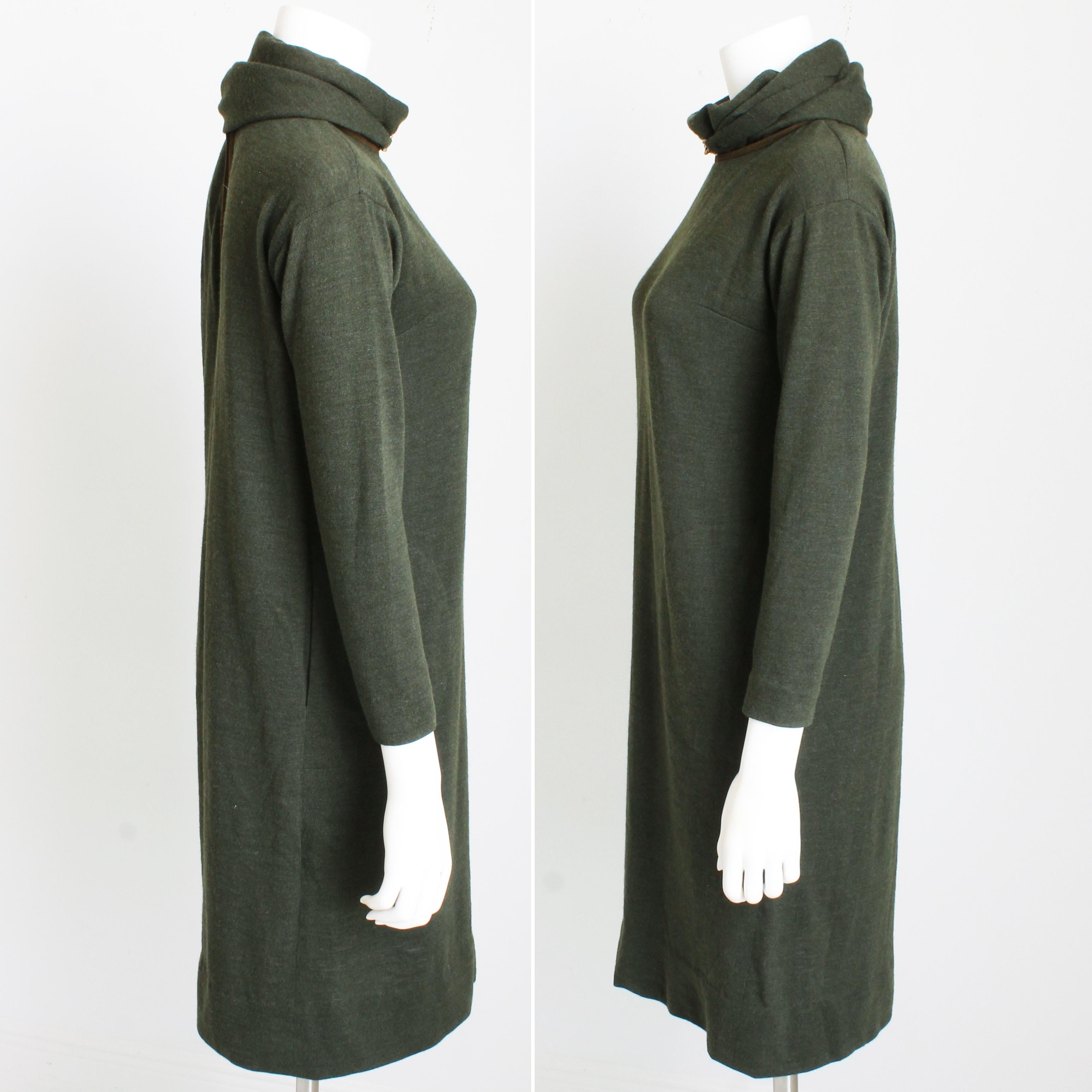 Bonnie Cashin for Sills Wool Knit Dress with Dog Leash Clasp Loden 60s Mod Sz 12 For Sale 4