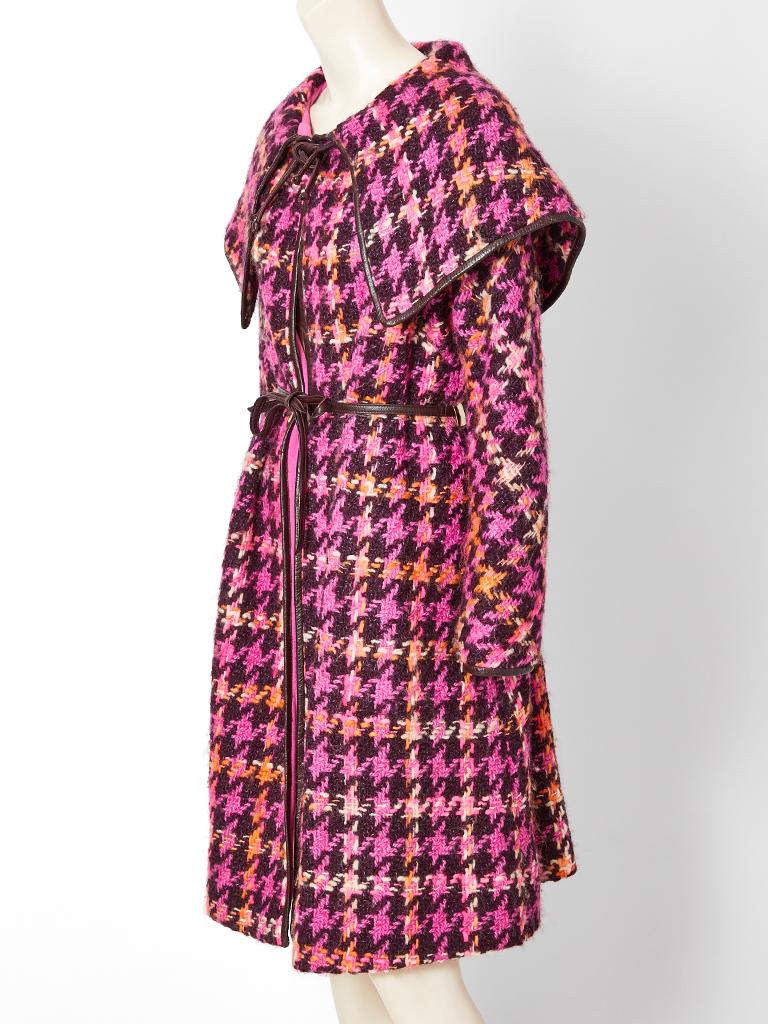 Bonnie Cashin for Sills, multi tone, wool, houndstooth pattern coat, having an exaggerated 