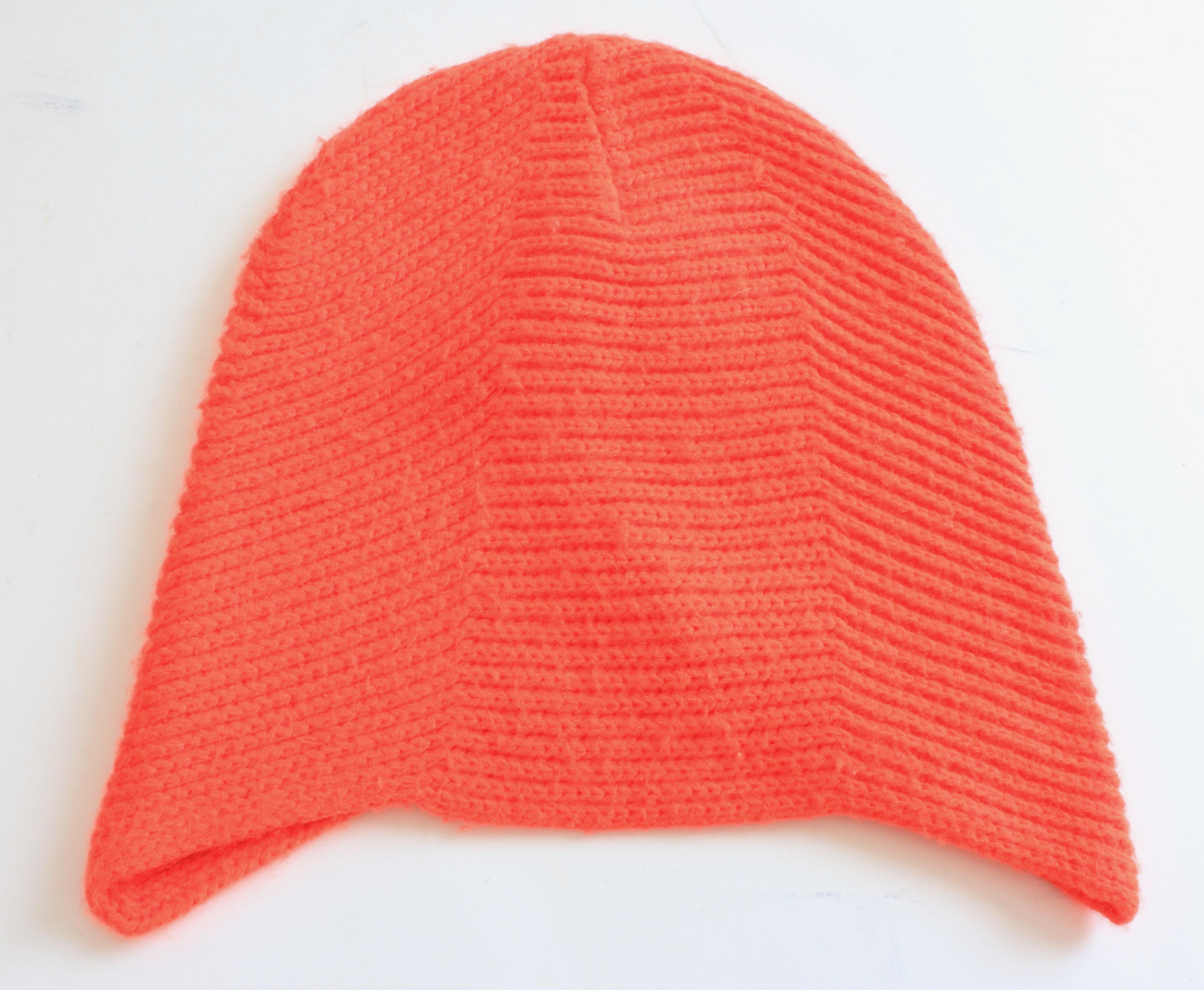 Bonnie Cashin Knit Cap Hat Mod High Top Ear Flap Beanie Orange Wool OSFM Vintage 6