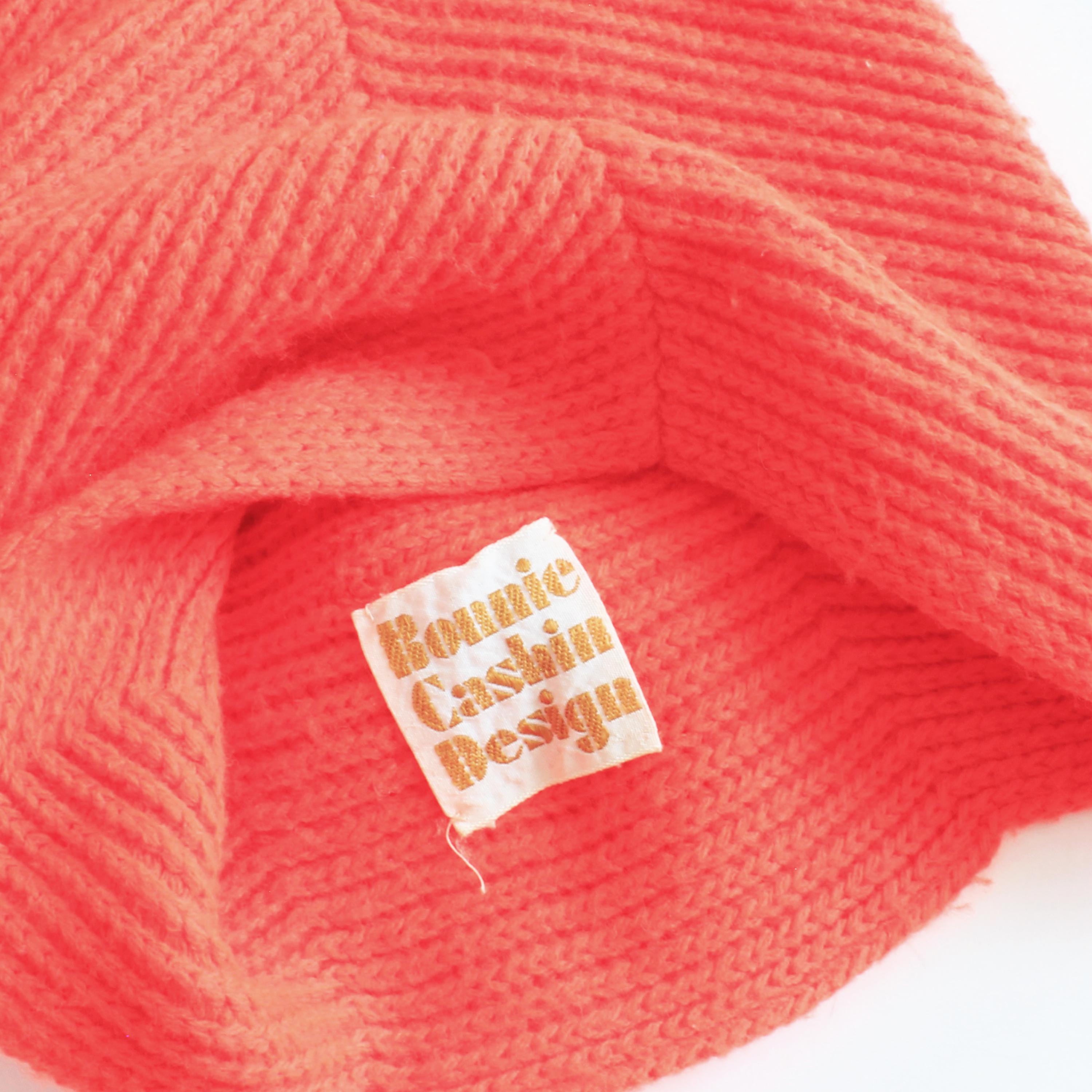 Bonnie Cashin Knit Cap Hat Mod High Top Ear Flap Beanie Orange Wool OSFM Vintage 7