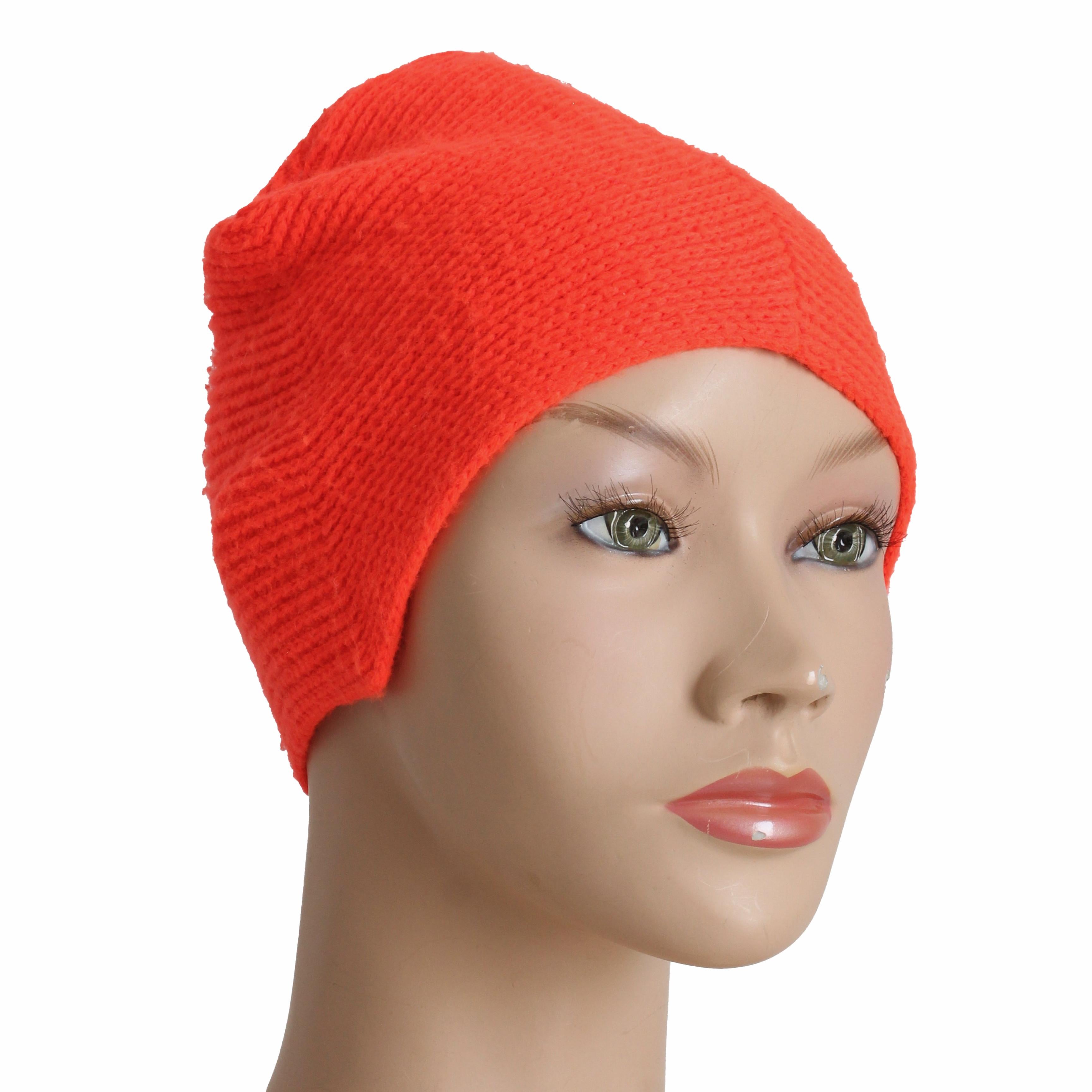 Preowned, vintage Bonnie Cashin knit cap, hat or beanie, likely made in the 1970s.  Made from vibrant orange wool knit, it features a mod style high top with ear flaps and is unlined.

A rare and retro fabulous hat designed by the mother of American