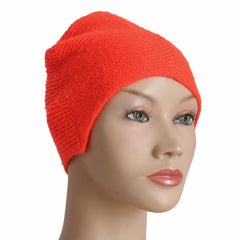 Bonnie Cashin Knit Cap Hat Mod High Top Ear Flap Beanie Orange Wool OSFM Vintage