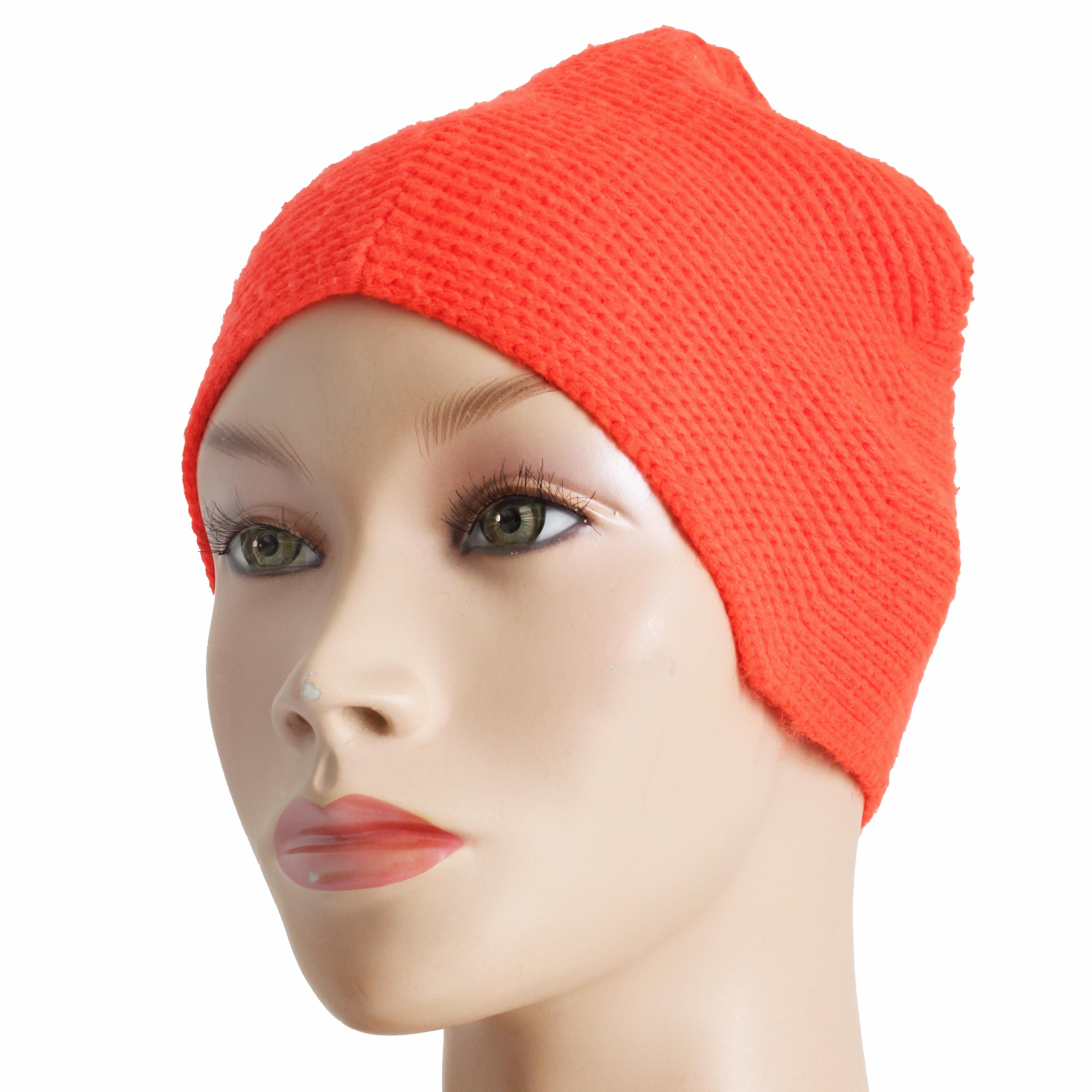 Bonnie Cashin Knit Cap Hat Mod High Top Ear Flap Beanie Orange Wool OSFM Vintage 2