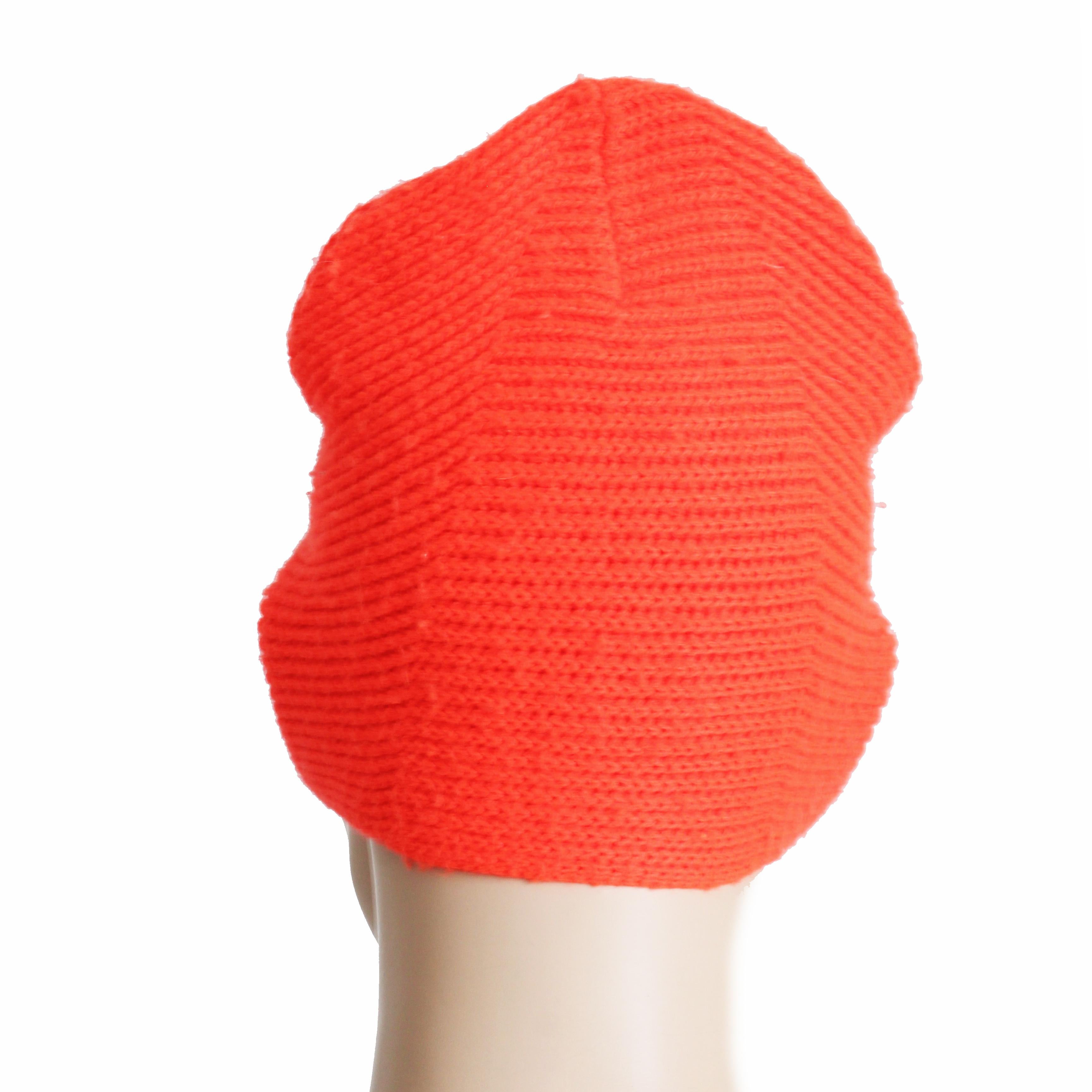 Bonnie Cashin Knit Cap Hat Mod High Top Ear Flap Beanie Orange Wool OSFM Vintage 4