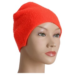 Bonnie Cashin Knit Cap Hat Mod High Top Ear Flap Beanie Orange Wool OSFM Vintage