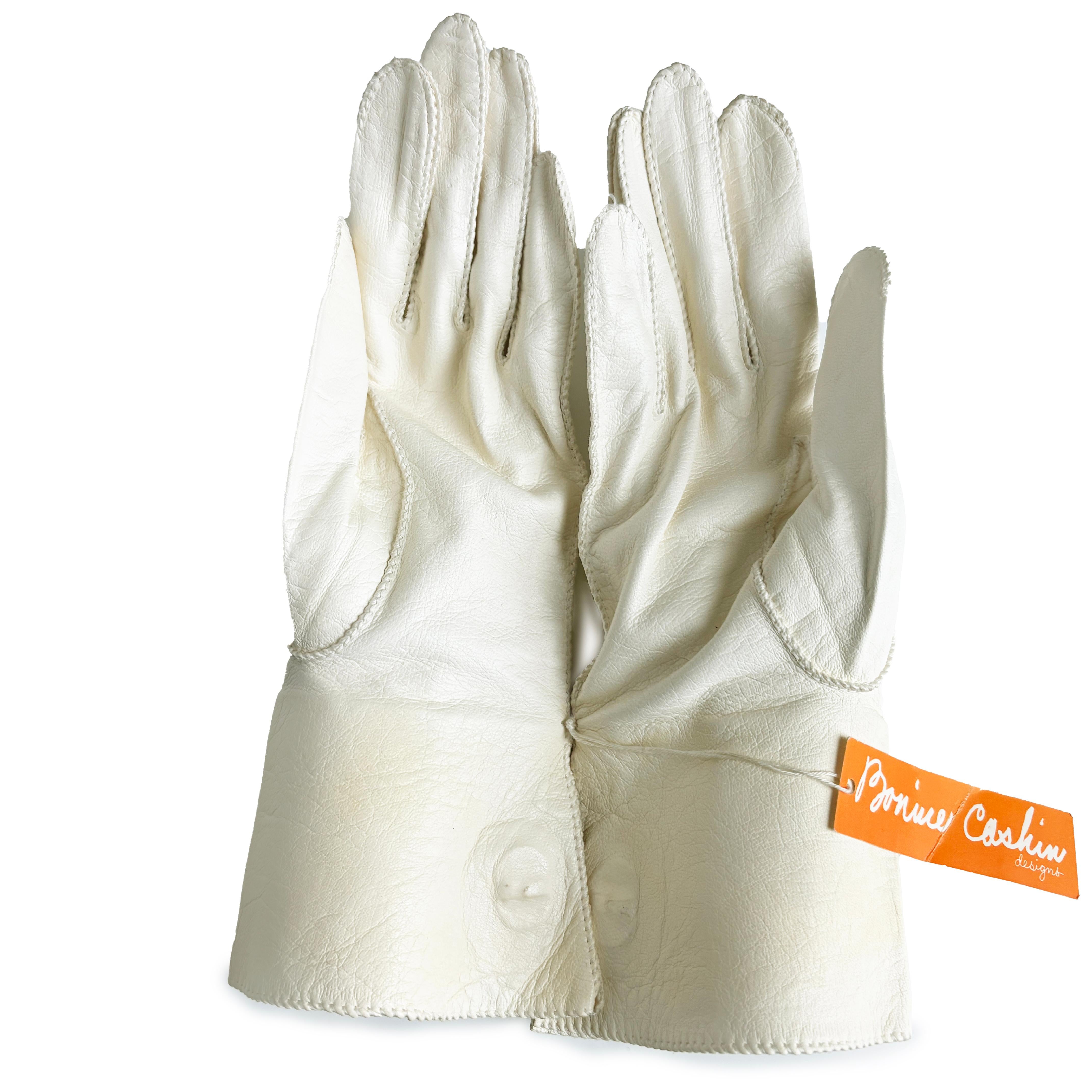 Bonnie Cashin Leather Gloves Gauntlet Style Iconic Turn Lock Vintage Crescendoe For Sale 3