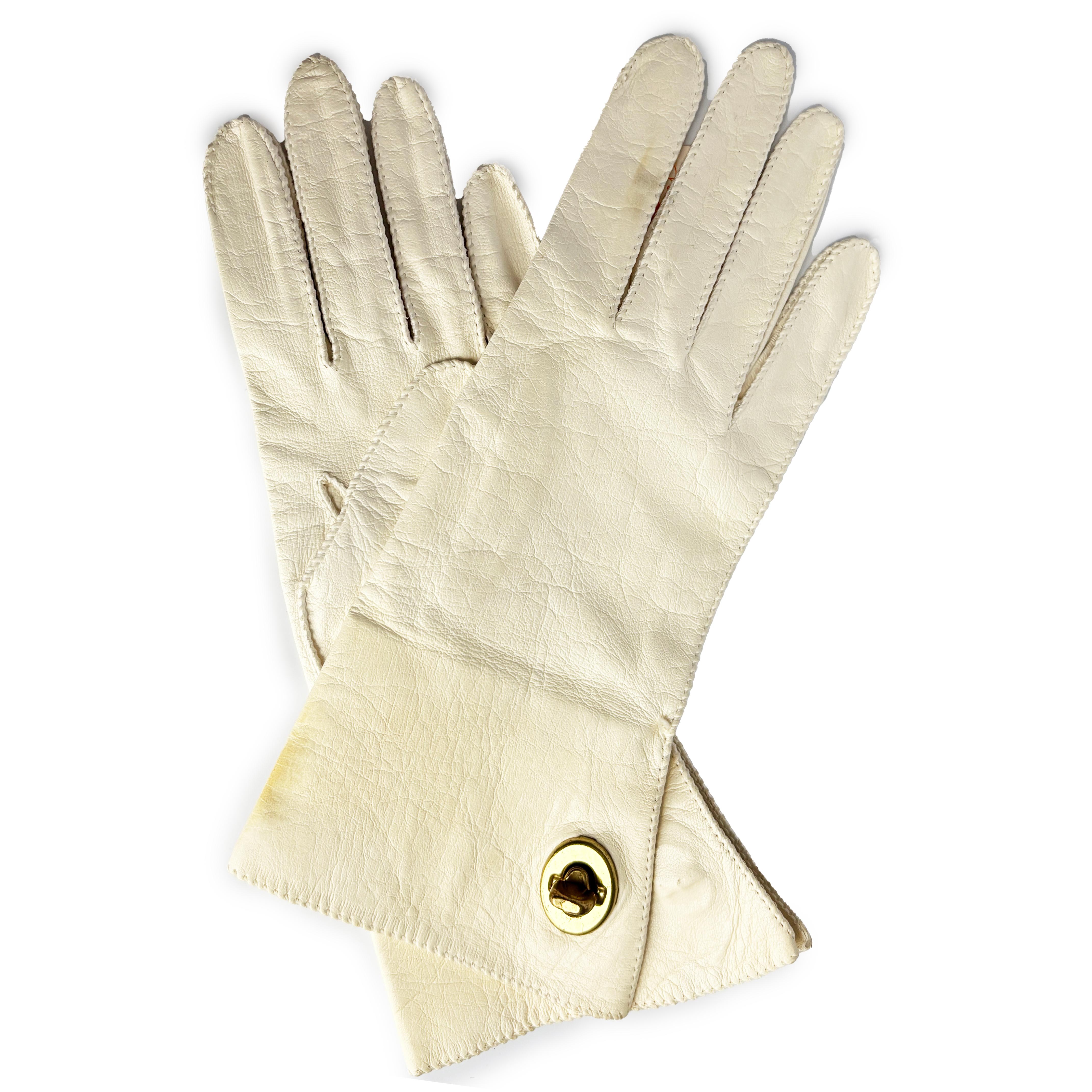 Bonnie Cashin Leather Gloves Gauntlet Style Iconic Turn Lock Vintage Crescendoe For Sale 4