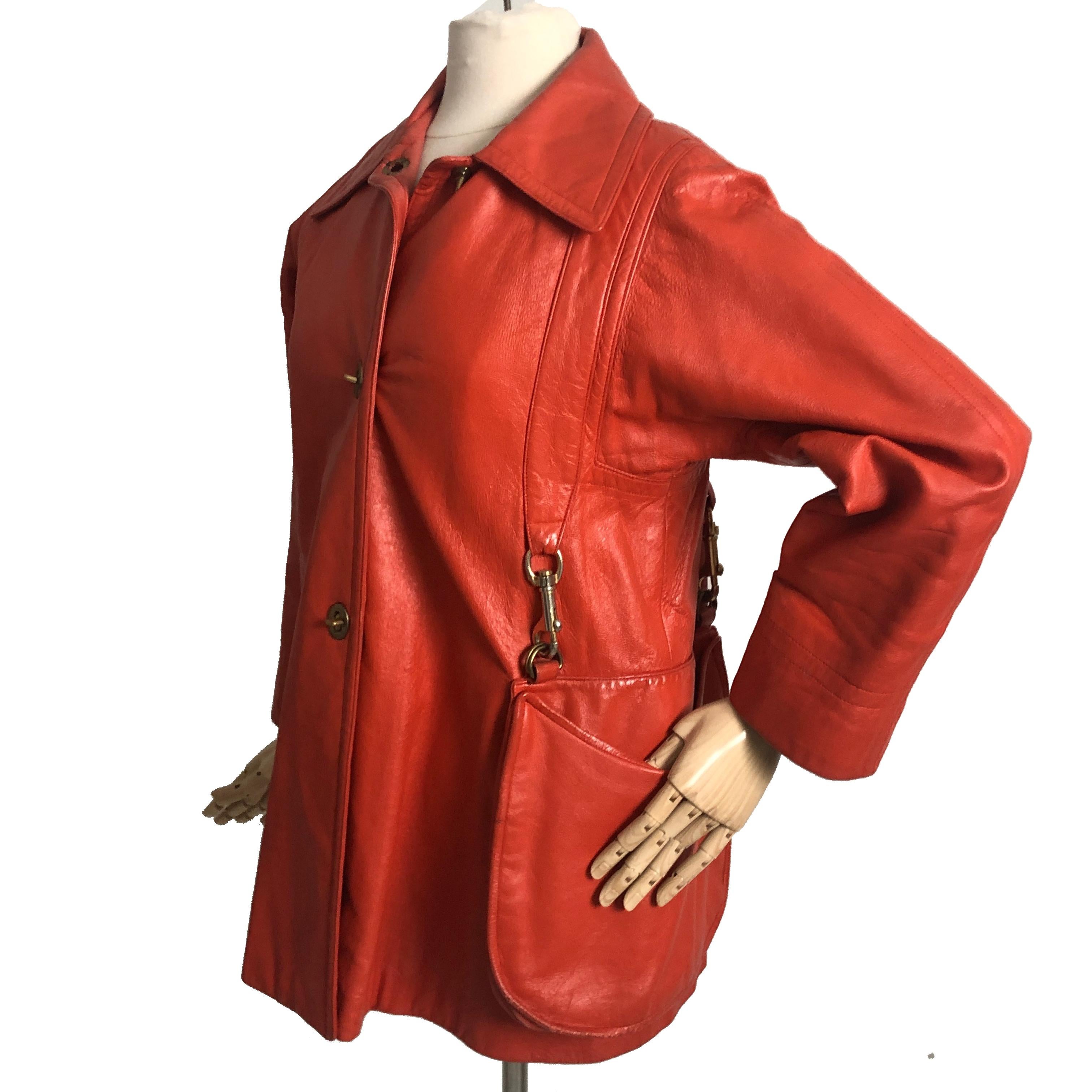 Bonnie Cashin Leather Jacket with Attached Hobo Bag Size S Mod Vintage 60s Rare 1