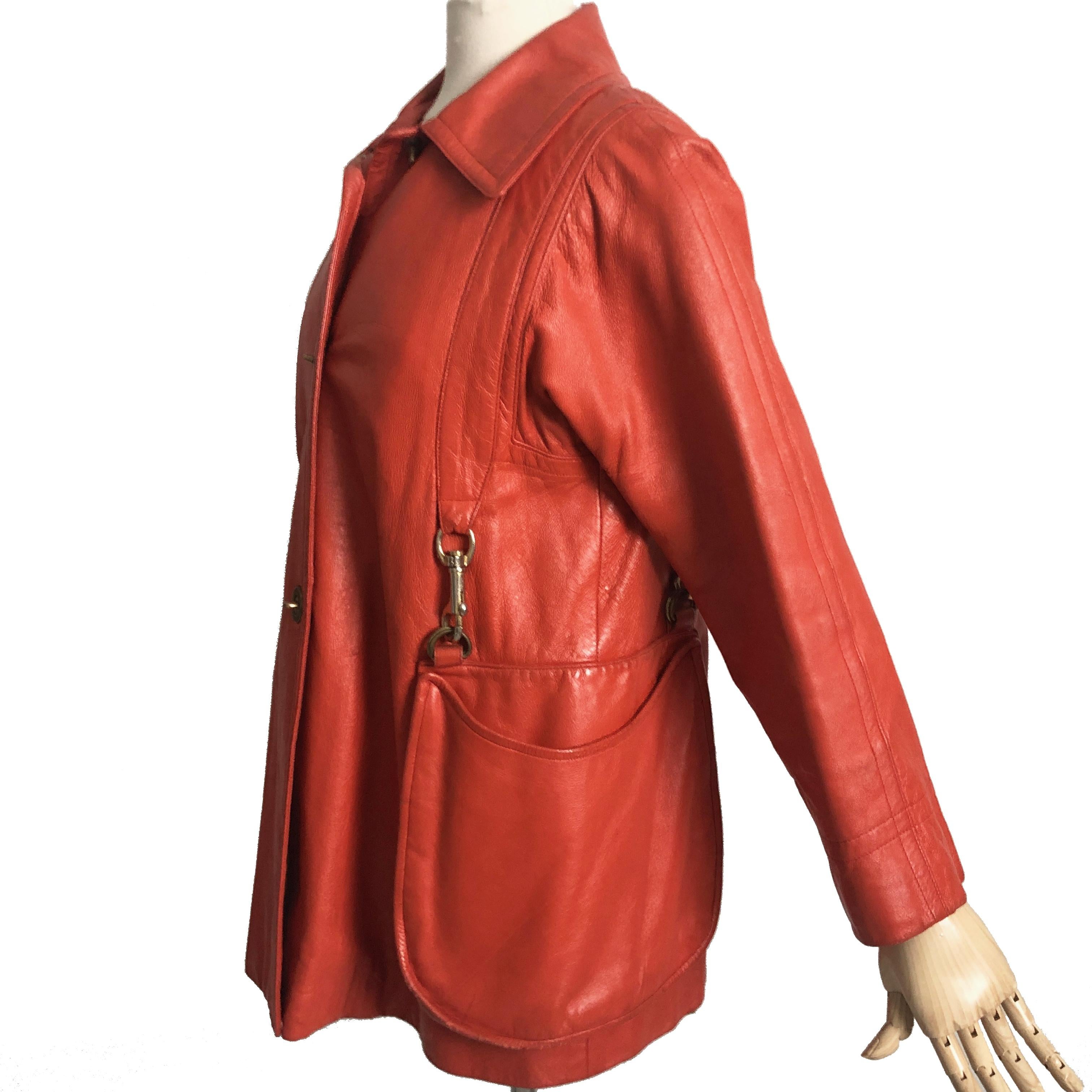 Bonnie Cashin Leather Jacket with Attached Hobo Bag Size S Mod Vintage 60s Rare  In Fair Condition In Port Saint Lucie, FL