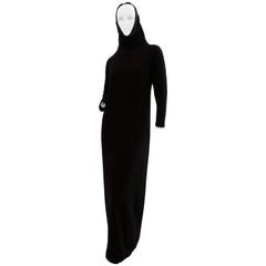 Bonnie Cashin Long Knit Dress With Madonna Hood Collar Long Wool Maxi 70s M