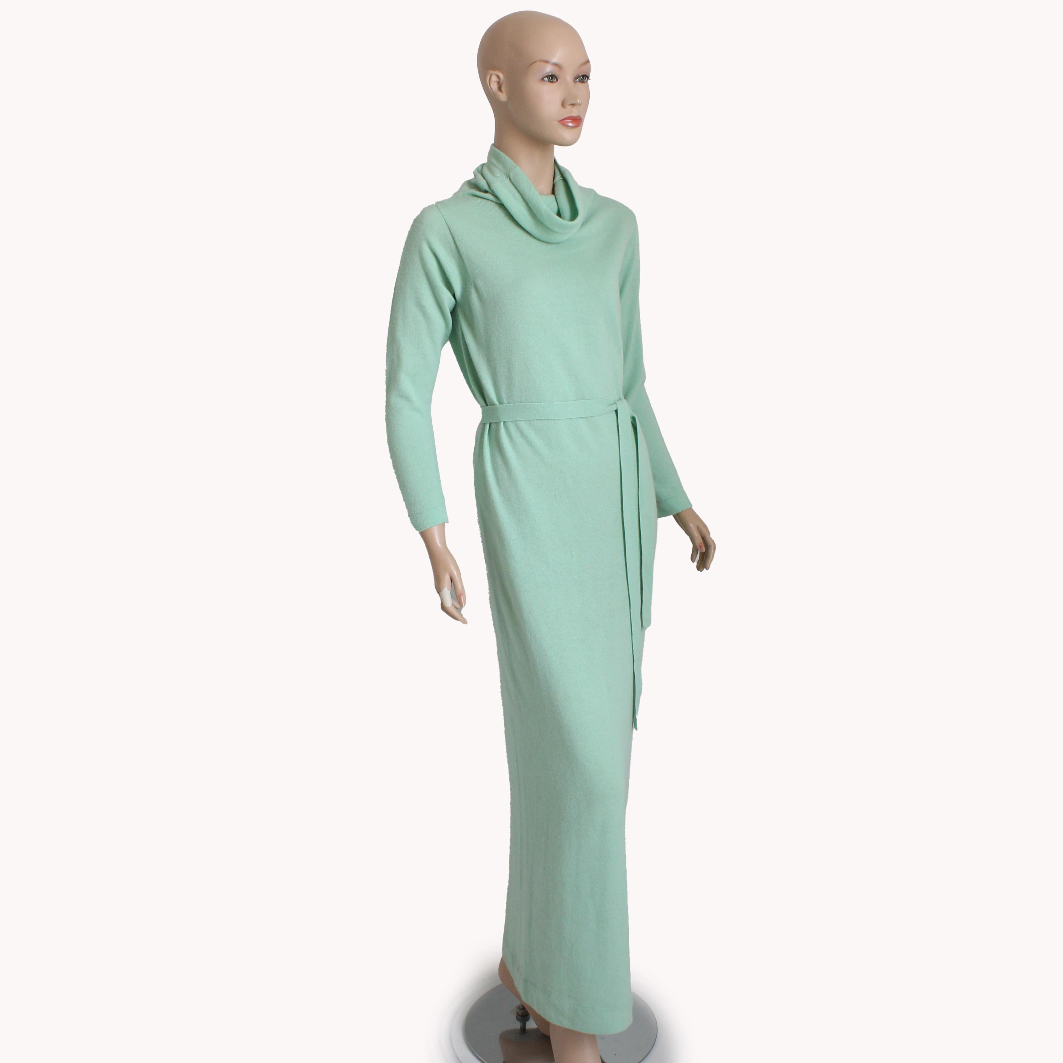 Bonnie Cashin Maxi Dress Belted Cashmere Knit Funnel Neck Vintage Retro 70s HTF For Sale 3