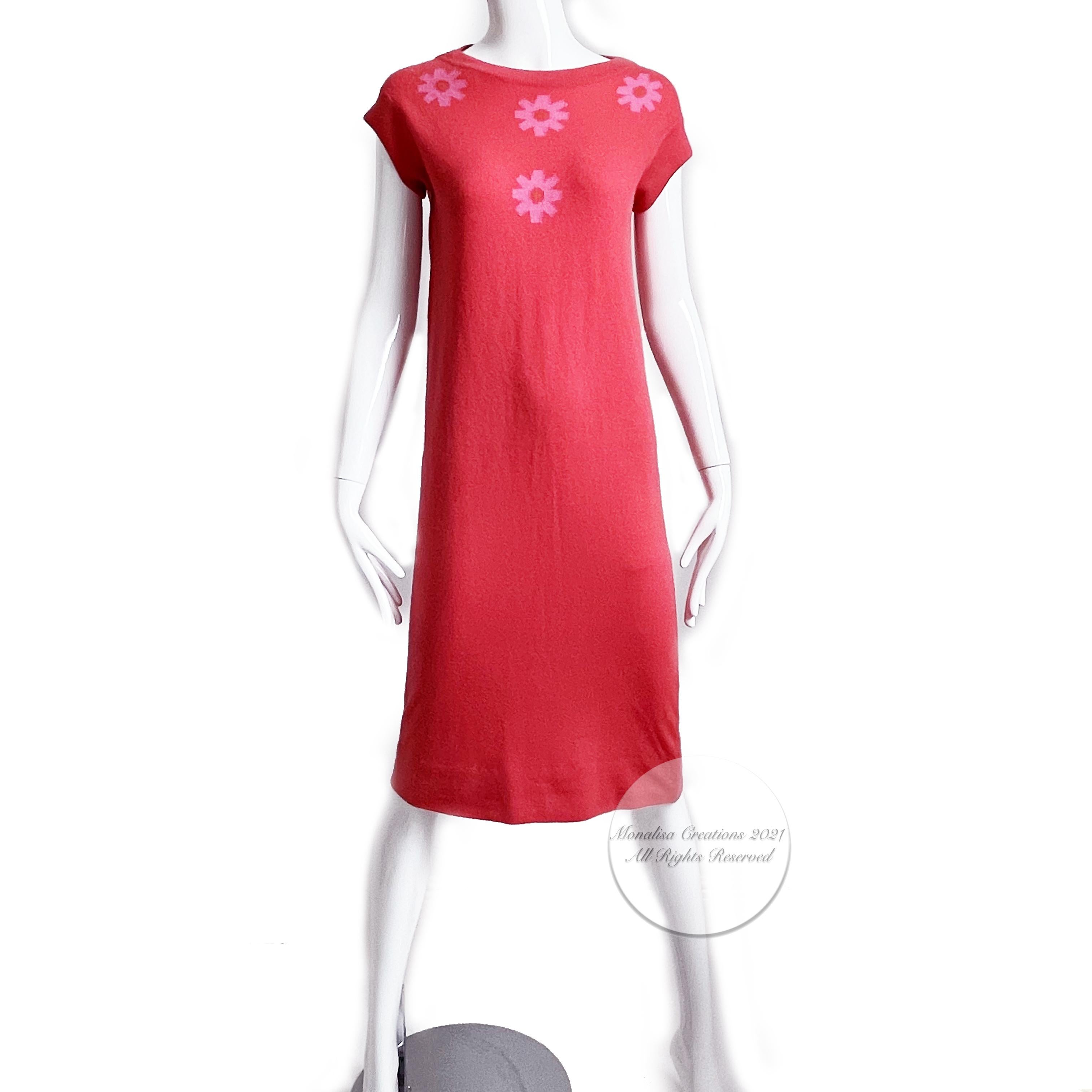 Women's Bonnie Cashin Pink Cashmere Dress Intarsia Knit Florals Rare Saks 5th Ave 60s 