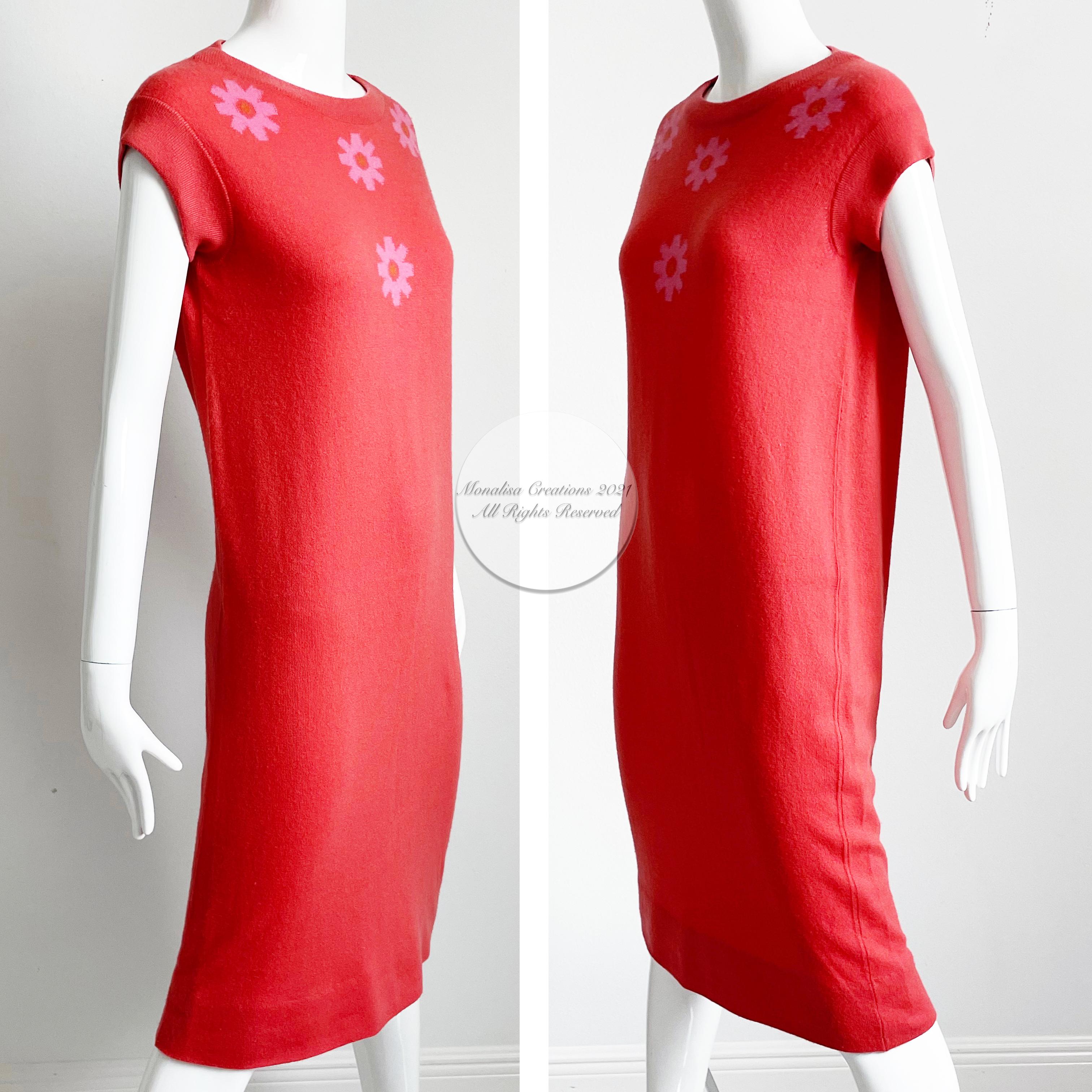Bonnie Cashin Pink Cashmere Dress Intarsia Knit Florals Rare Saks 5th Ave 60s  1