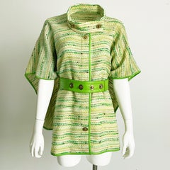 Bonnie Cashin Poncho Boucle Knit Cape with Lime Leather Turnlock Belt Vintage
