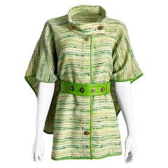 Bonnie Cashin Poncho Boucle Knit Cape with Lime Leather Turnlock Belt Vintage