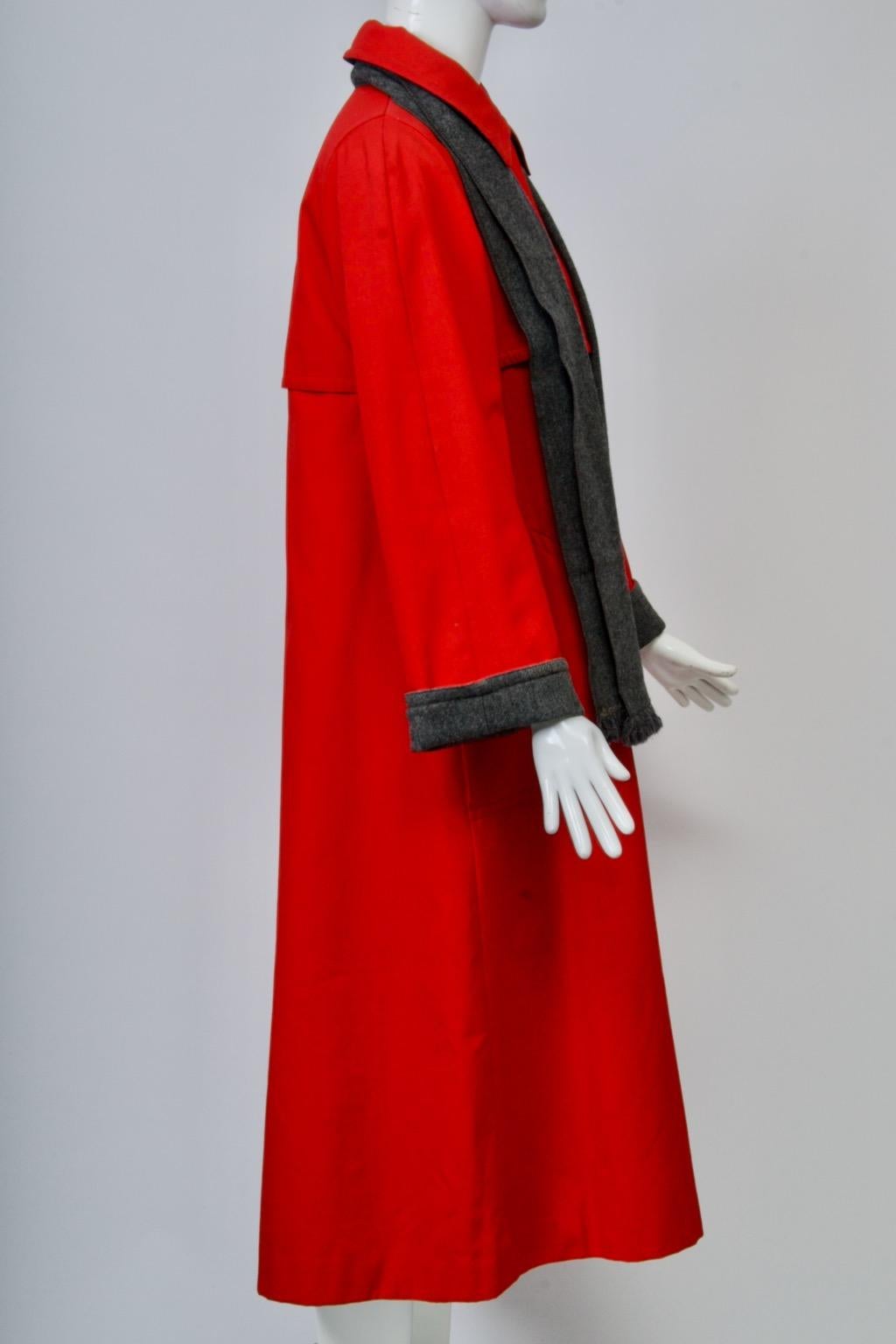 Bonnie Cashin Red Coat with Scarf In Good Condition For Sale In Alford, MA