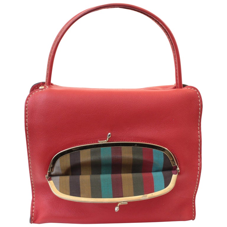 Bonnie Cashin Red Leather Tote Bag with Kiss Lock Purse NYC 1960s Rare For  Sale at 1stDibs