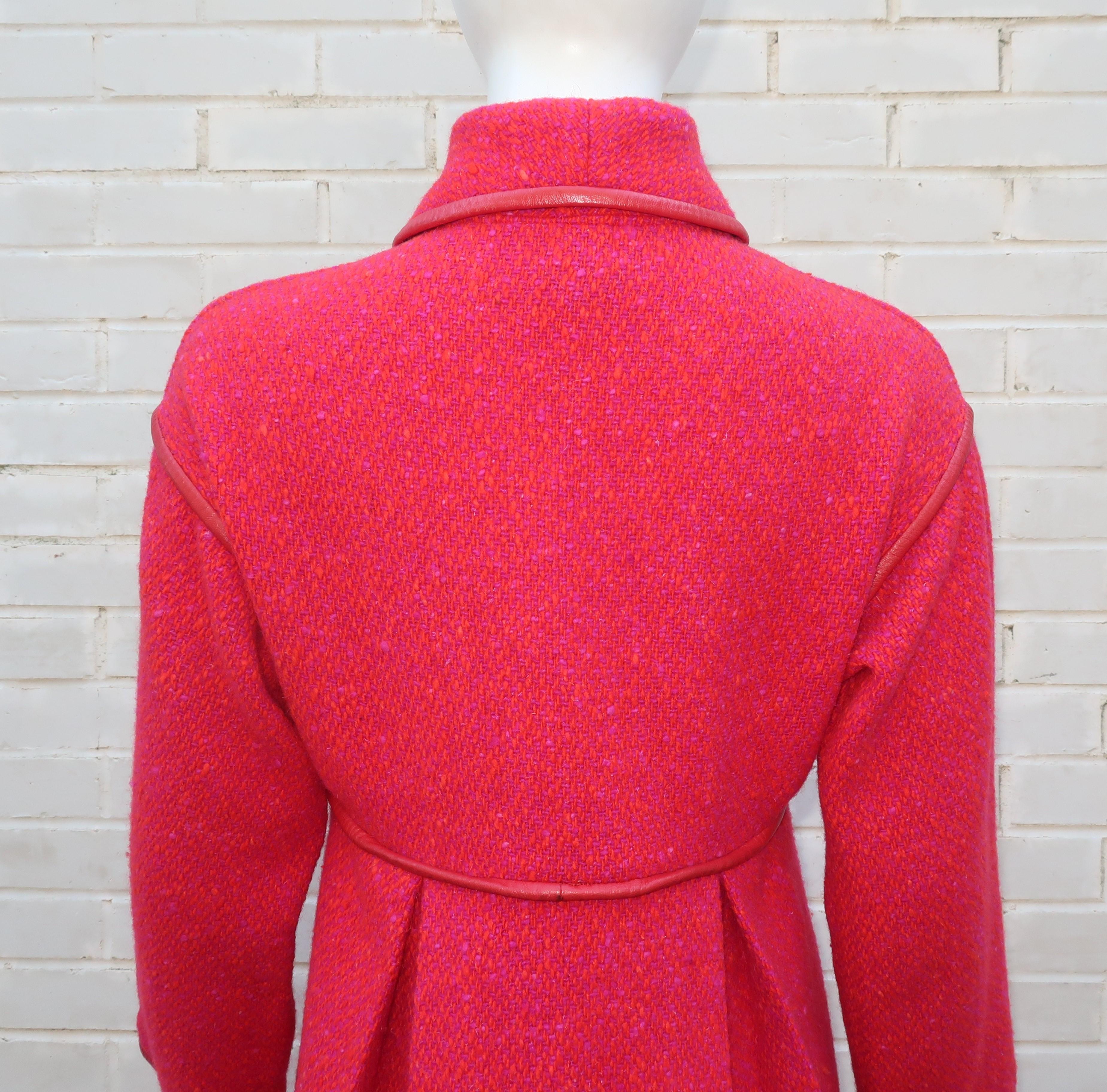 Bonnie Cashin Red & Purple Tweed Coat With Leather Trim, 1960's 6