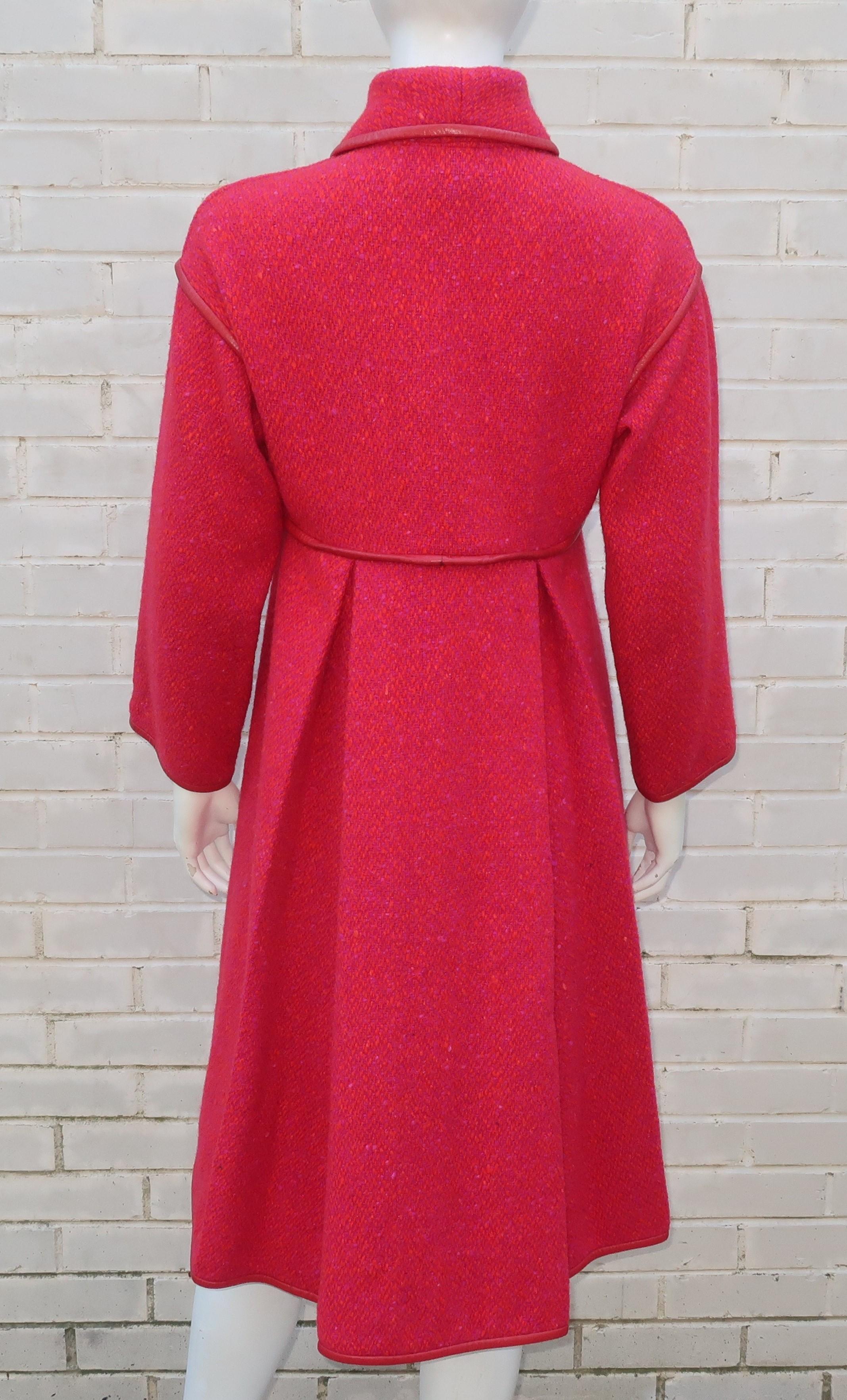 Bonnie Cashin Red & Purple Tweed Coat With Leather Trim, 1960's 5