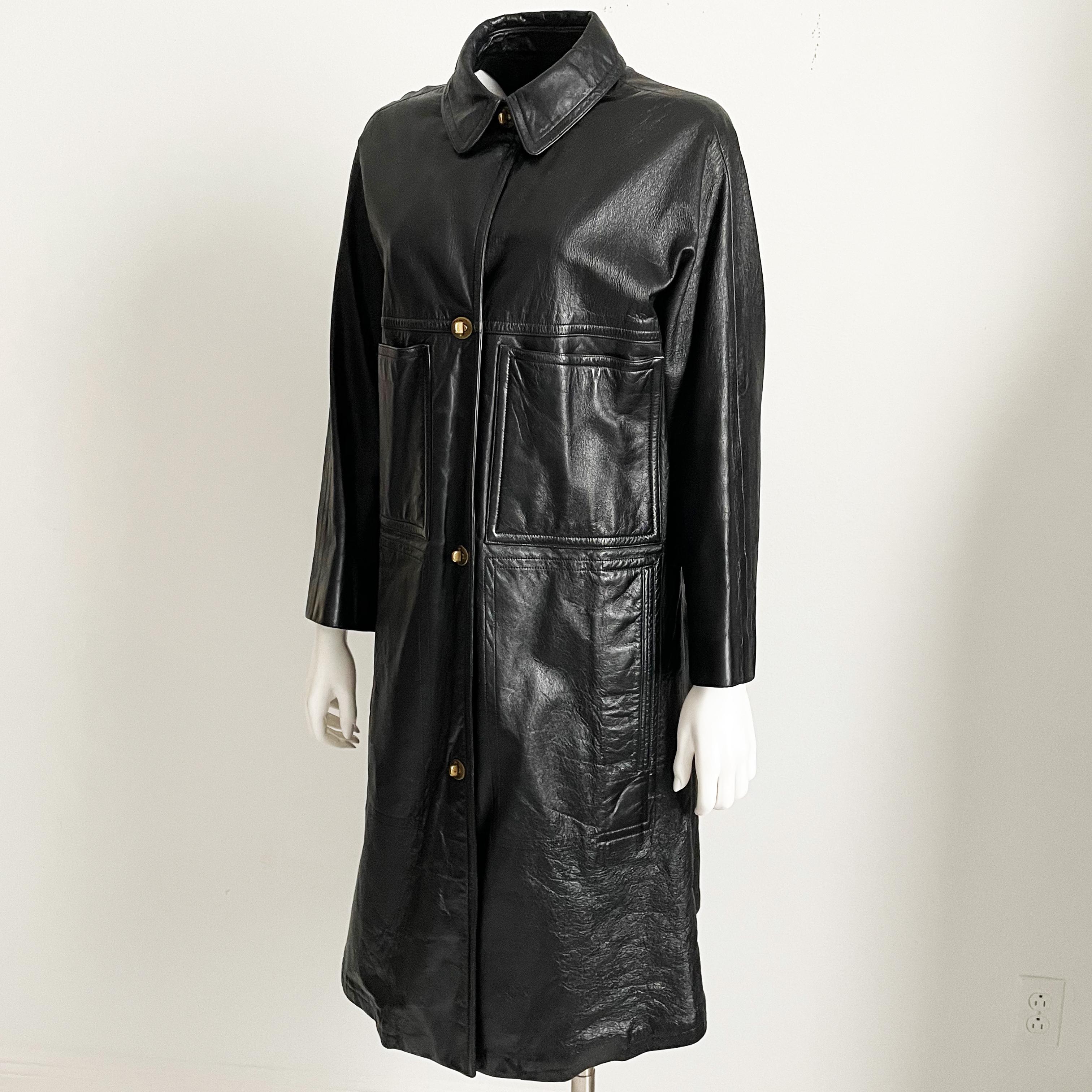 Women's Bonnie Cashin Sills Black Leather Coat with Turnlock Fasteners 