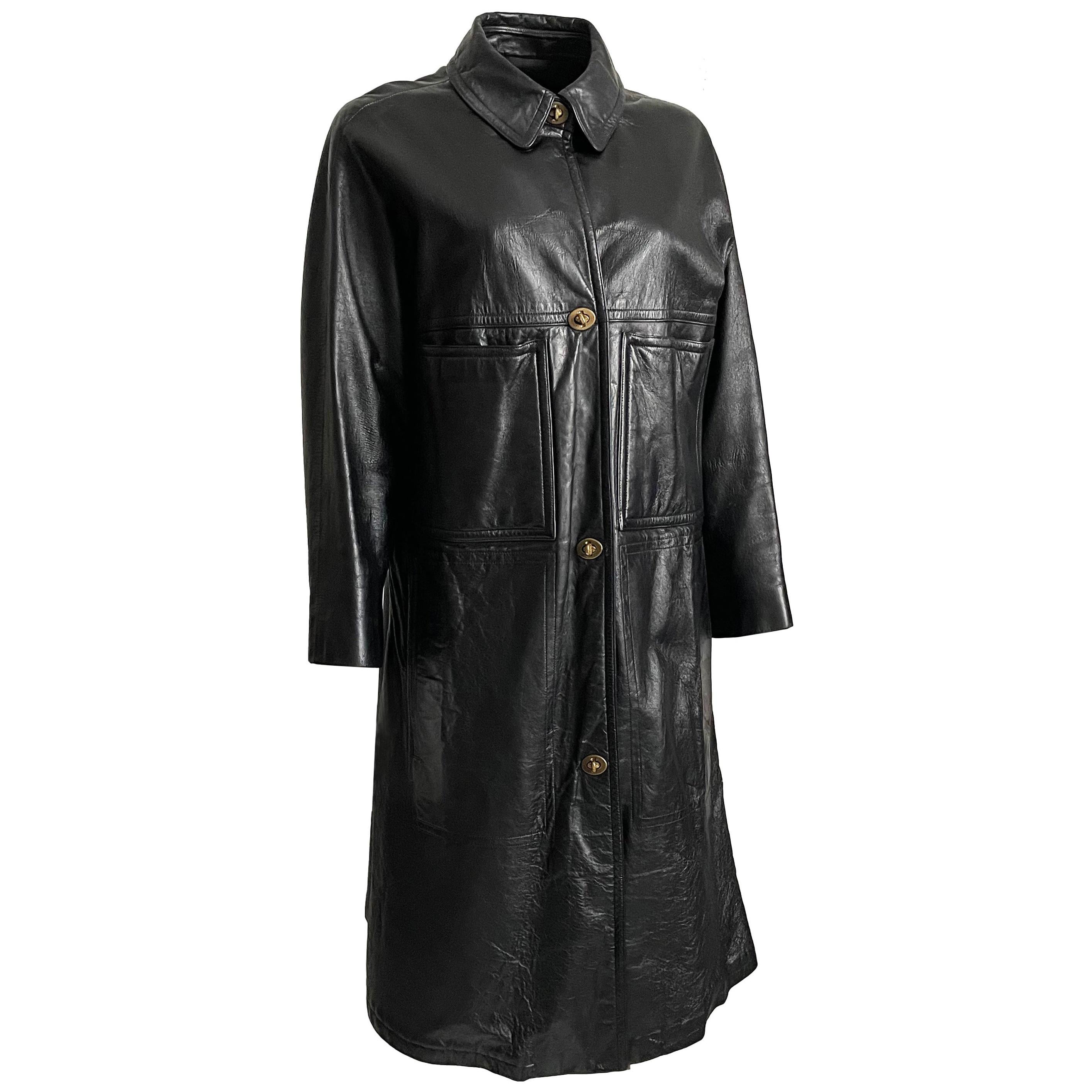 Bonnie Cashin Sills Black Leather Coat with Turnlock Fasteners 
