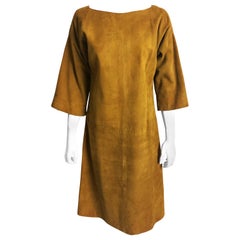 Bonnie Cashin Sills Dress Gold Suede Leather Kimono Style Sleeves Rare 1960s