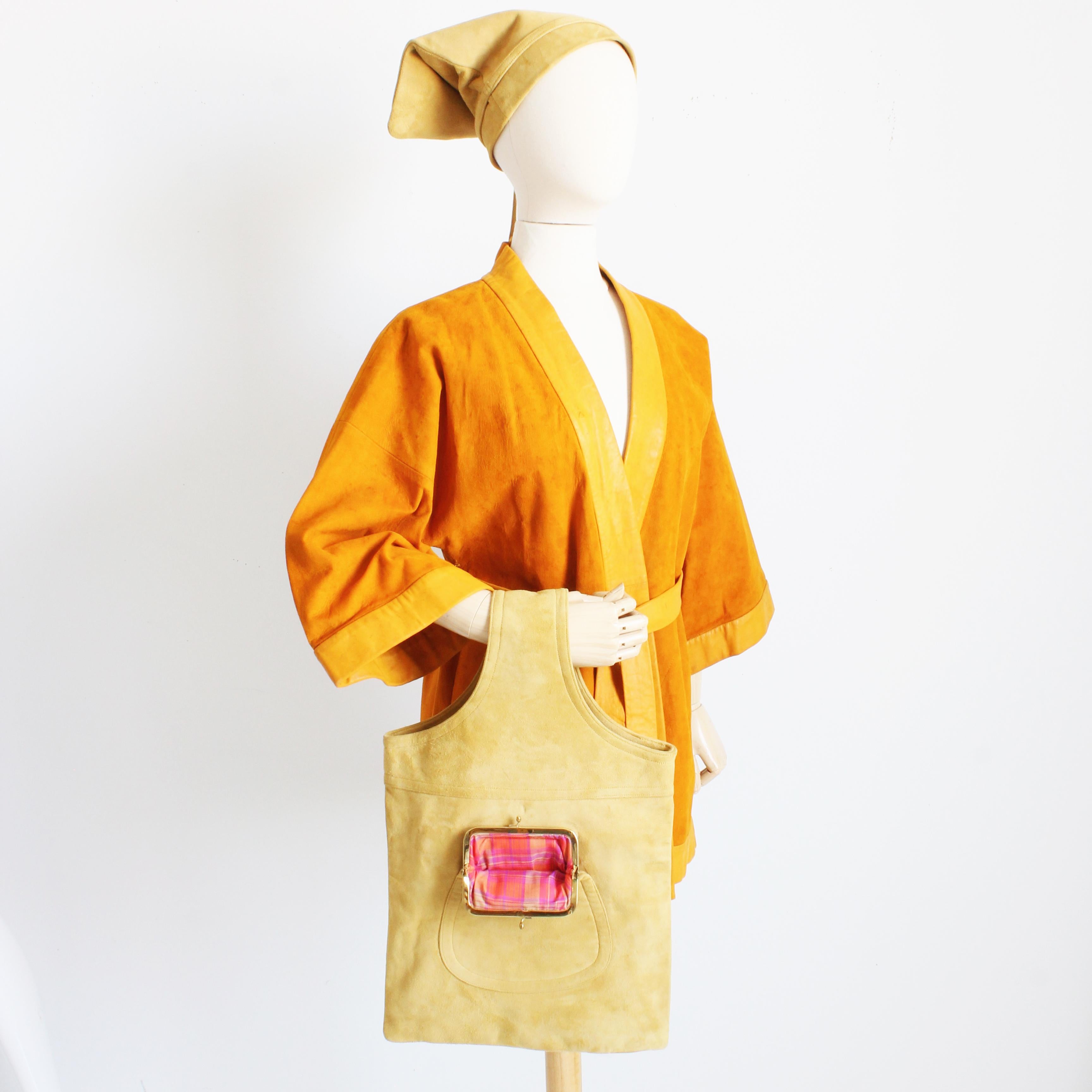 Women's or Men's Bonnie Cashin Sling Bag Cashin Carry Suede Leather Kiss Lock Tote Vintage 1960s For Sale