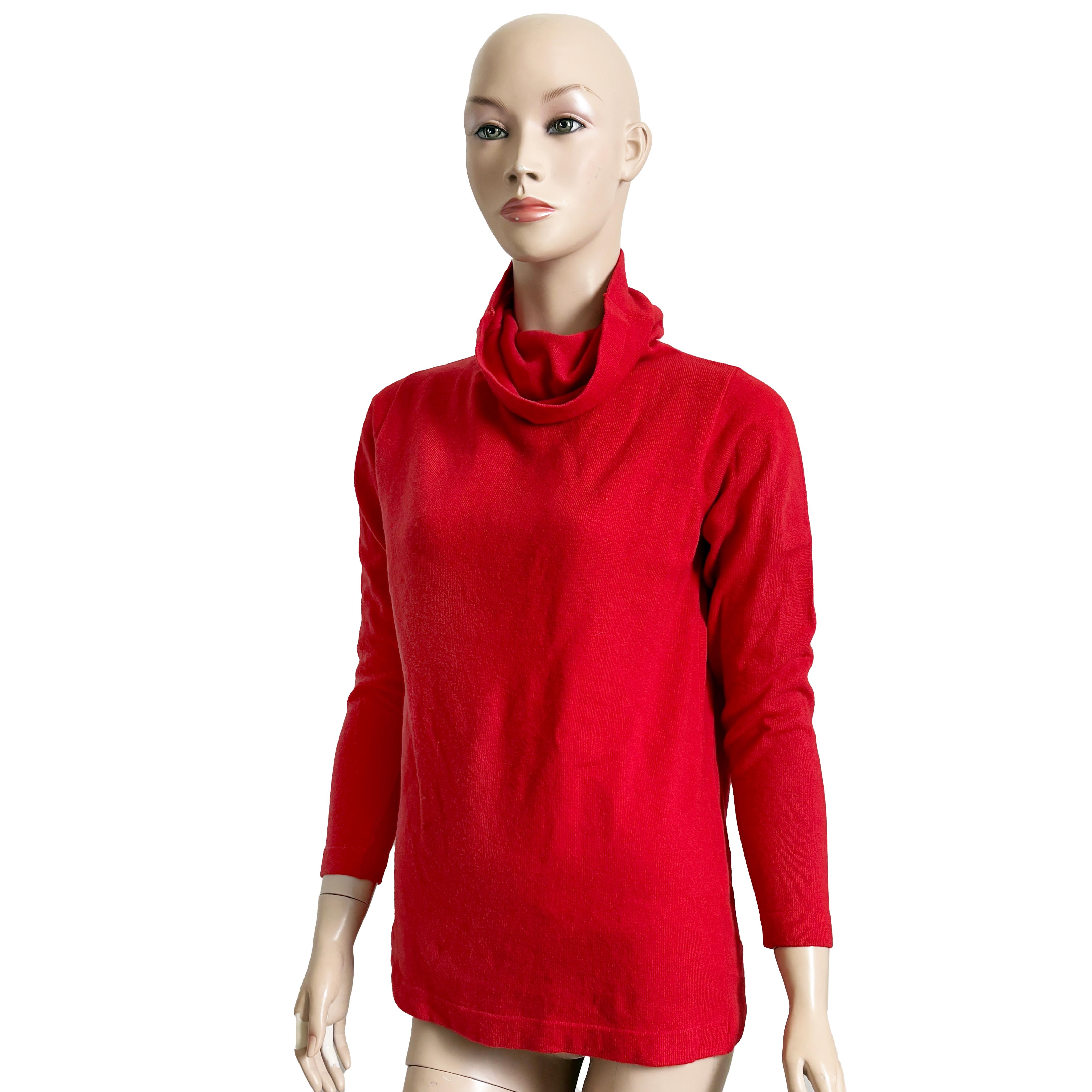 Bonnie Cashin Sweater Cowl Funnel Neck Red Cashmere Pullover Vintage 70s Rare In Good Condition For Sale In Port Saint Lucie, FL