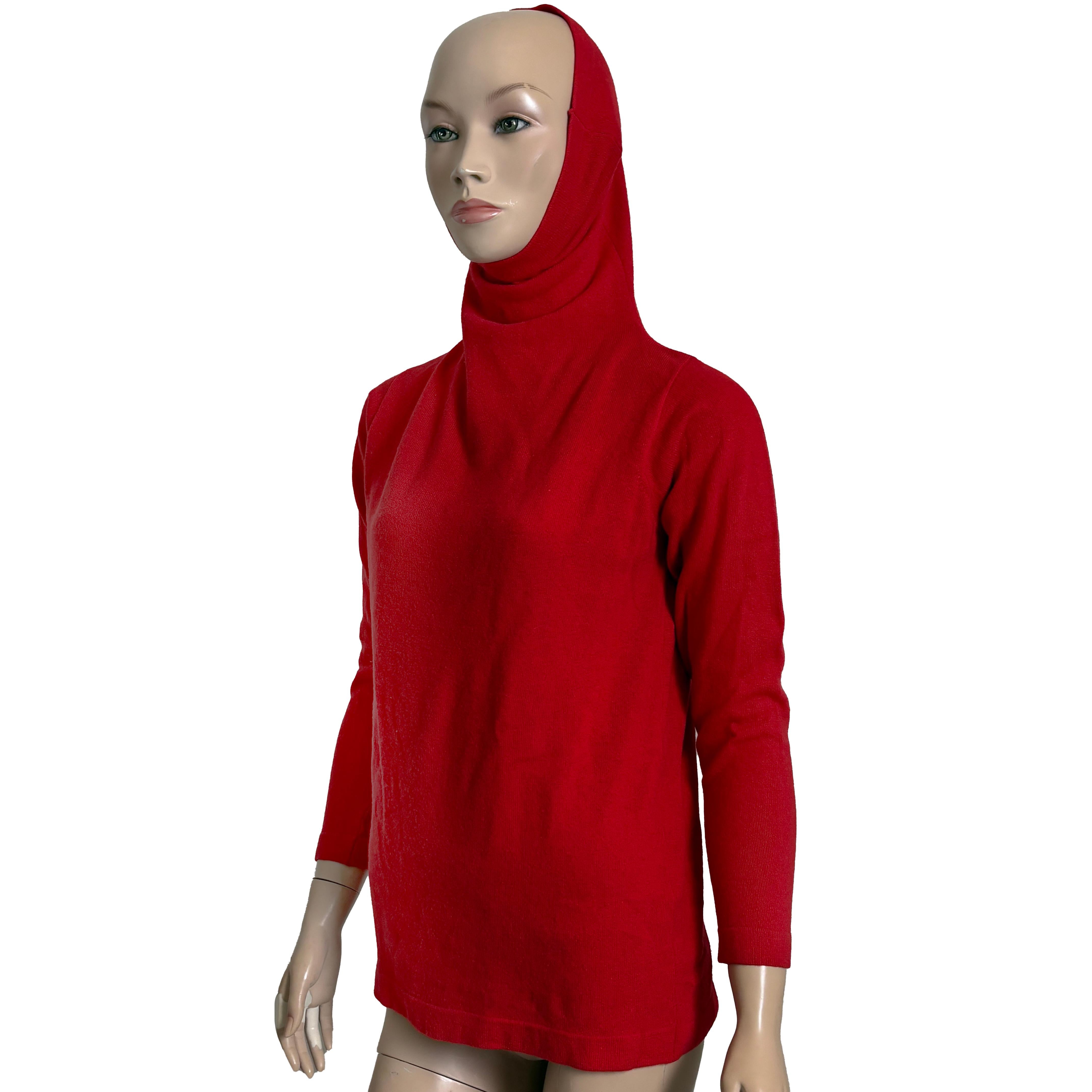 Women's Bonnie Cashin Sweater Cowl Funnel Neck Red Cashmere Pullover Vintage 70s Rare For Sale