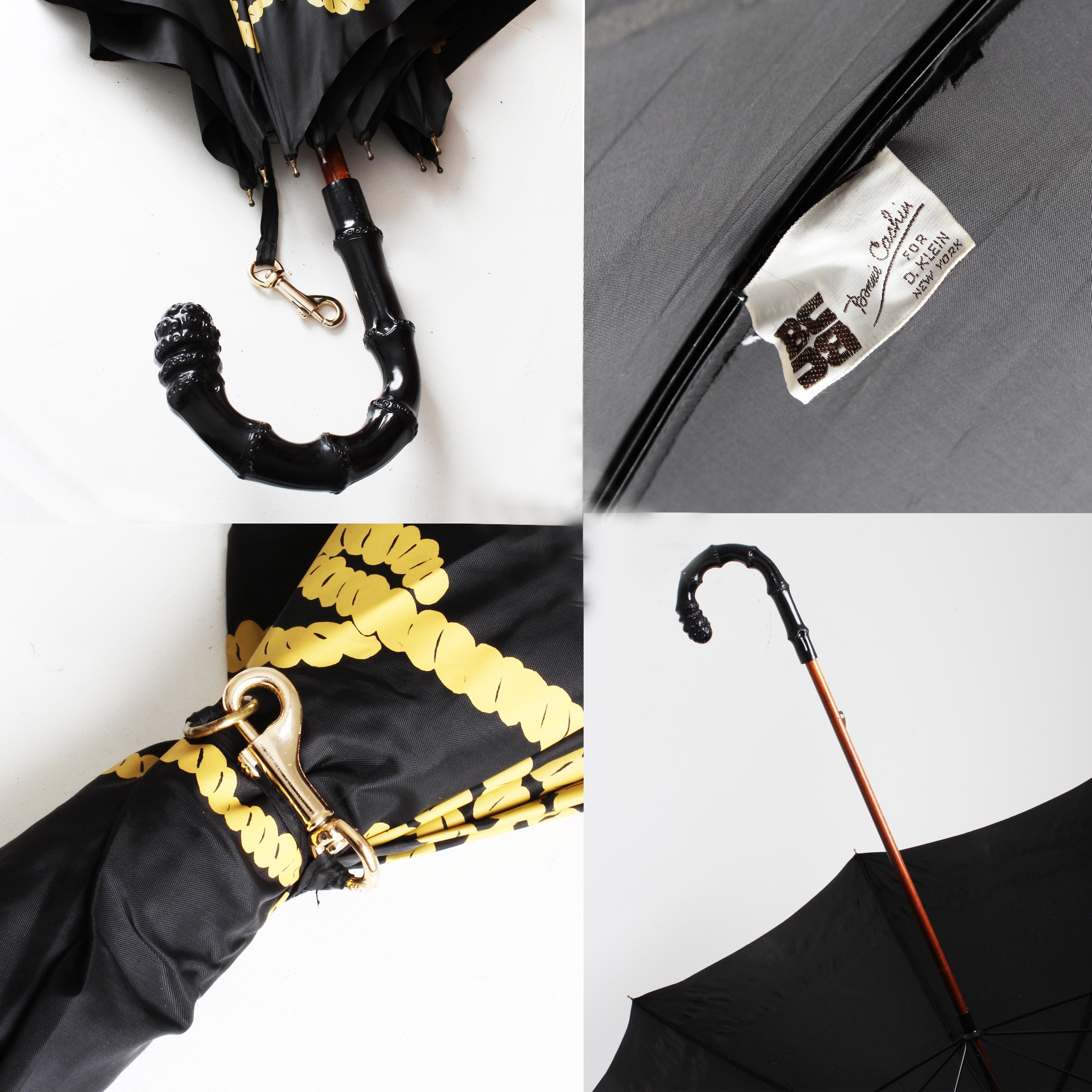 Bonnie Cashin Umbrella Black Gold Rope Print for D.Klein New York RARE Vintage For Sale 4