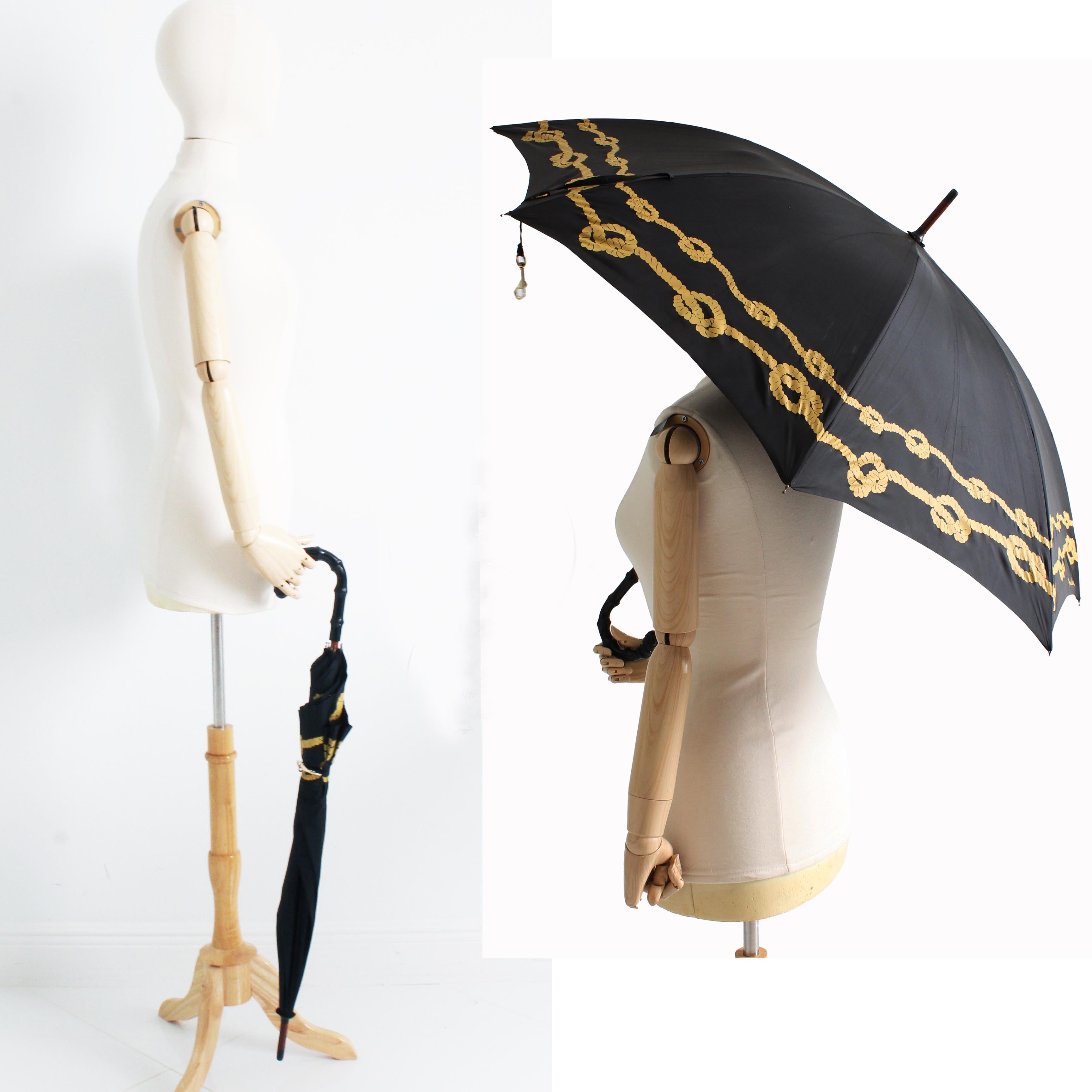 Bonnie Cashin Umbrella Black Gold Rope Print for A. Klein New York RARE Vintage Unisexe en vente