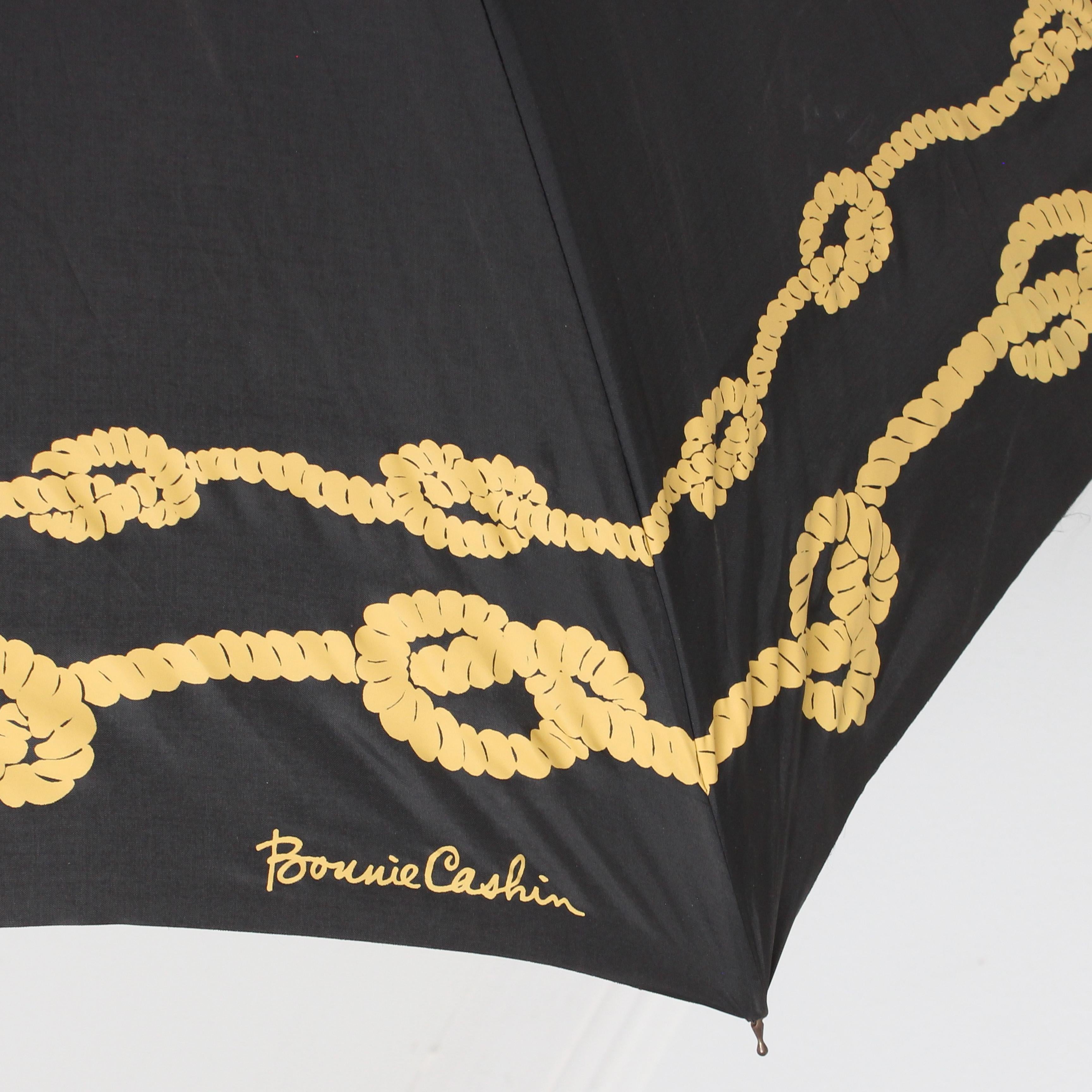 Bonnie Cashin Umbrella Black Gold Rope Print for D.Klein New York RARE Vintage For Sale 5