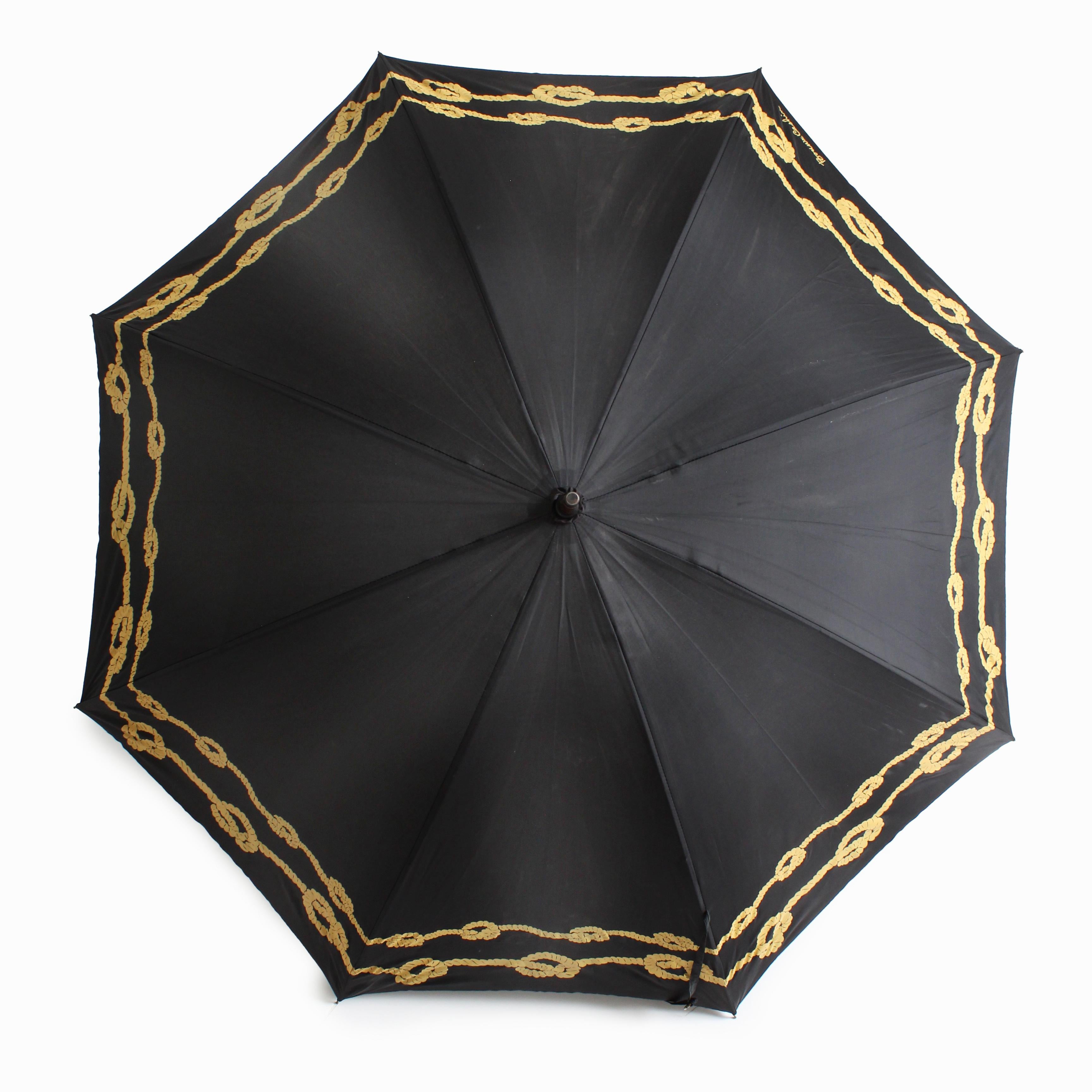 Bonnie Cashin Umbrella Black Gold Rope Print for D.Klein New York RARE Vintage For Sale 2