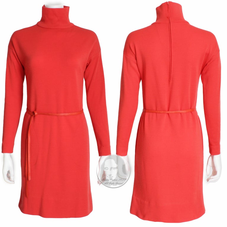 Bonnie Cashin Vest & Dress 2pc Set Red Boucle Knit Leather Trim Fringe 1960s  8
