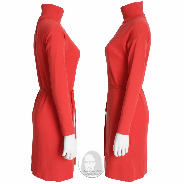 Bonnie Cashin Vest & Dress 2pc Set Red Boucle Knit Leather Trim Fringe 1960s  9